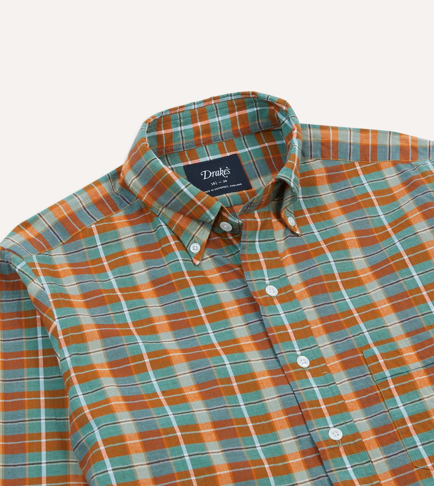 Orange and Blue Madras Check Cotton Button-Down Shirt