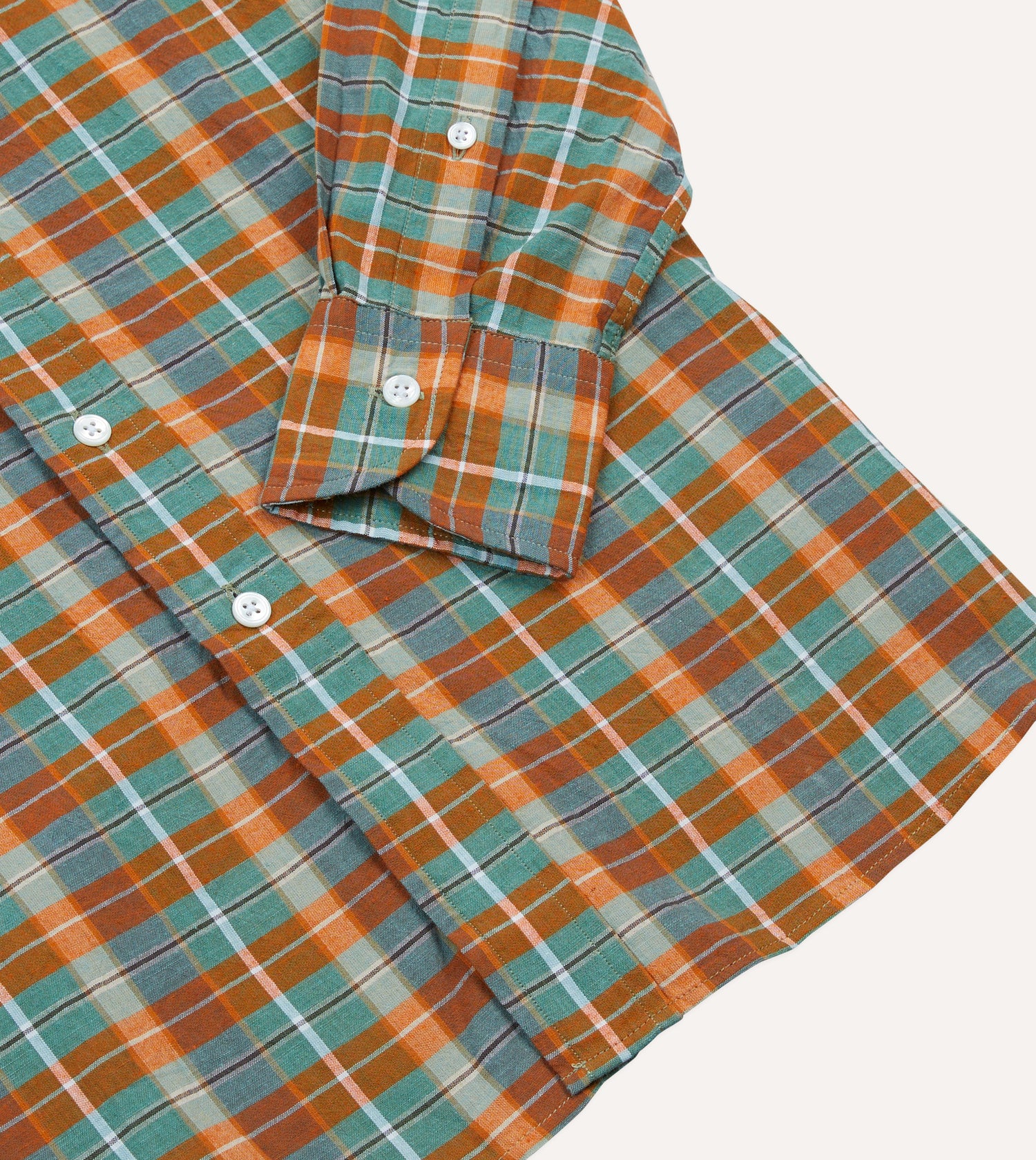 Orange and Blue Madras Check Cotton Button-Down Shirt