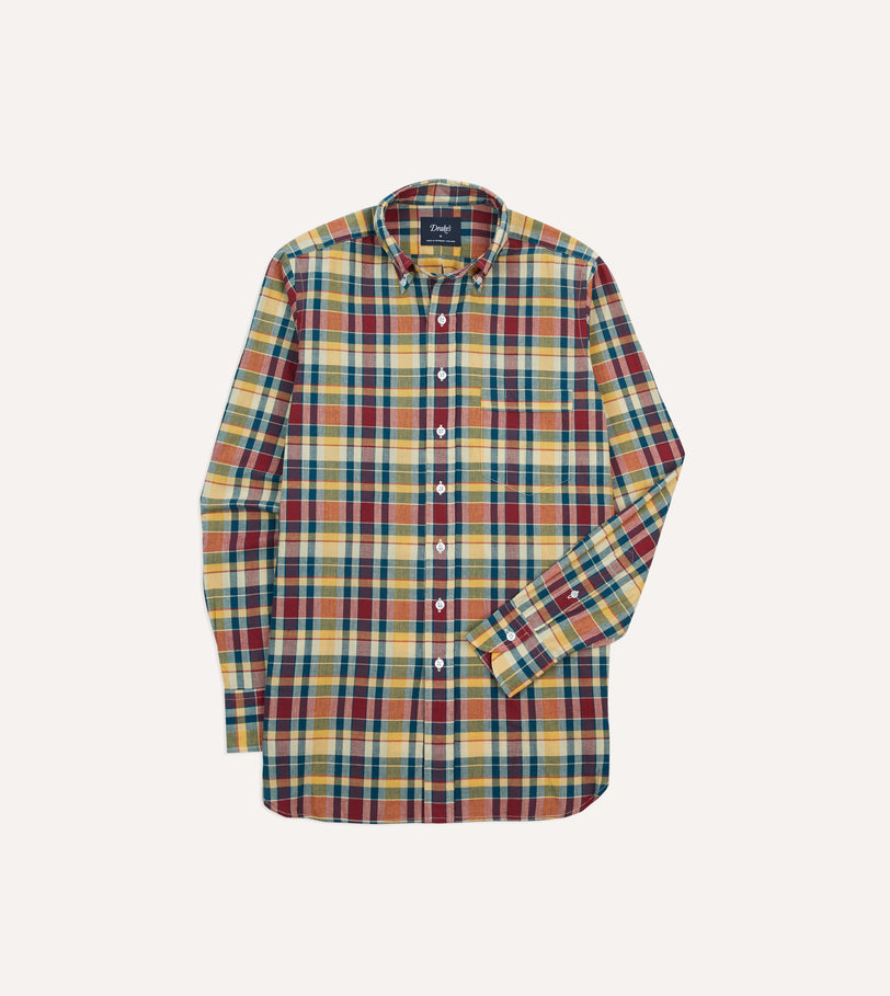 Yellow, Red and Blue Madras Check Cotton Button-Down Shirt