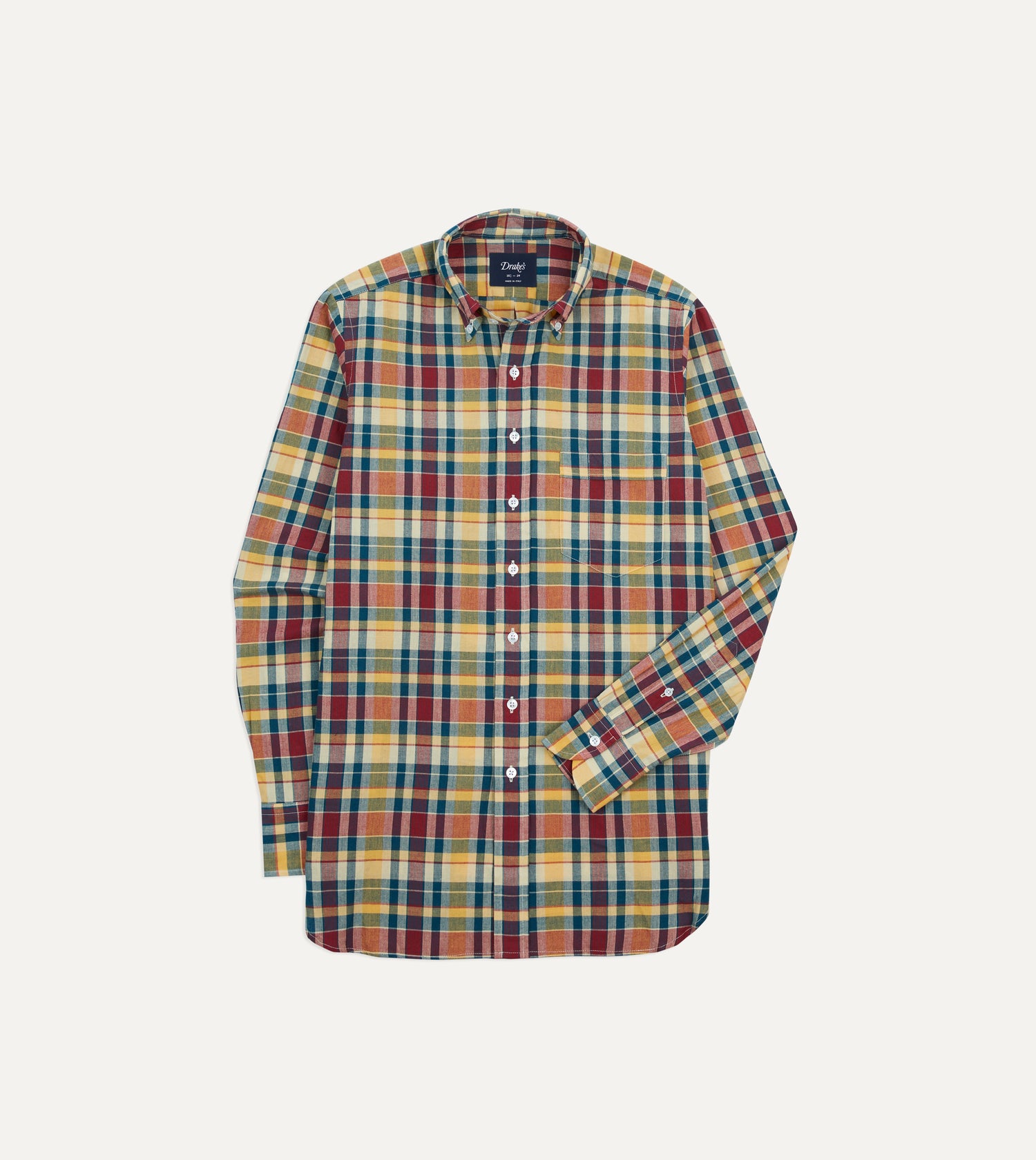 Yellow, Red and Blue Madras Check Cotton Button-Down Shirt