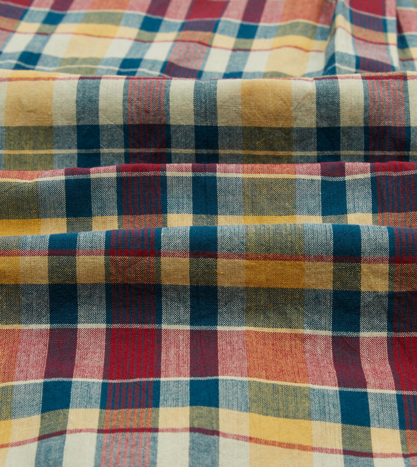 Yellow, Red and Blue Madras Check Cotton Button-Down Shirt