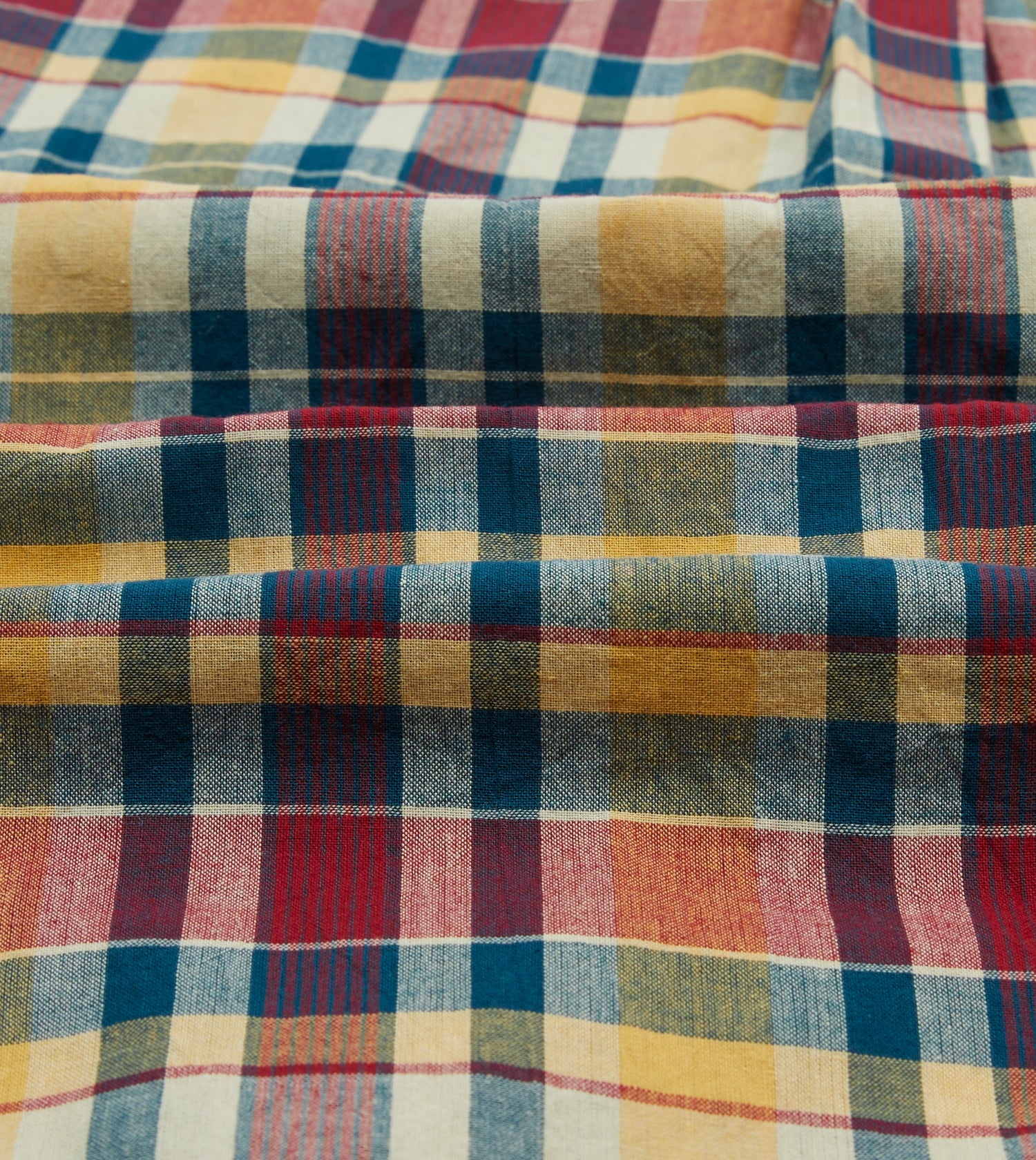 Yellow, Red and Blue Madras Check Cotton Button-Down Shirt