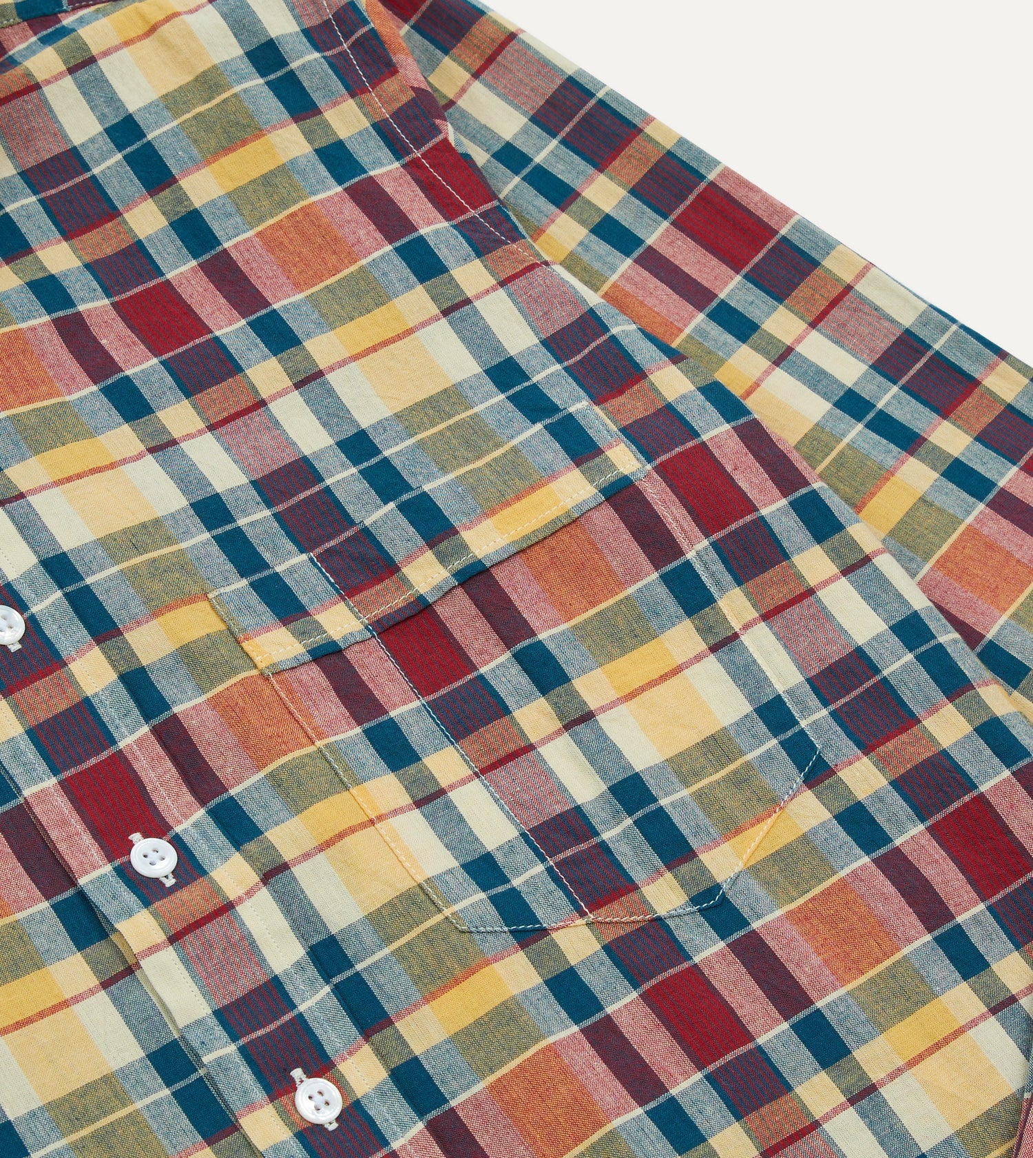 Yellow, Red and Blue Madras Check Cotton Button-Down Shirt