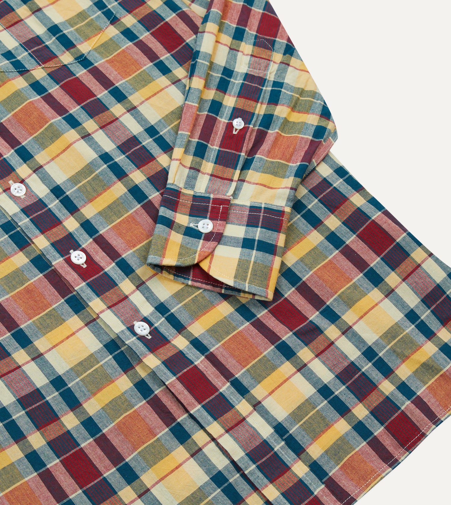 Yellow, Red and Blue Madras Check Cotton Button-Down Shirt