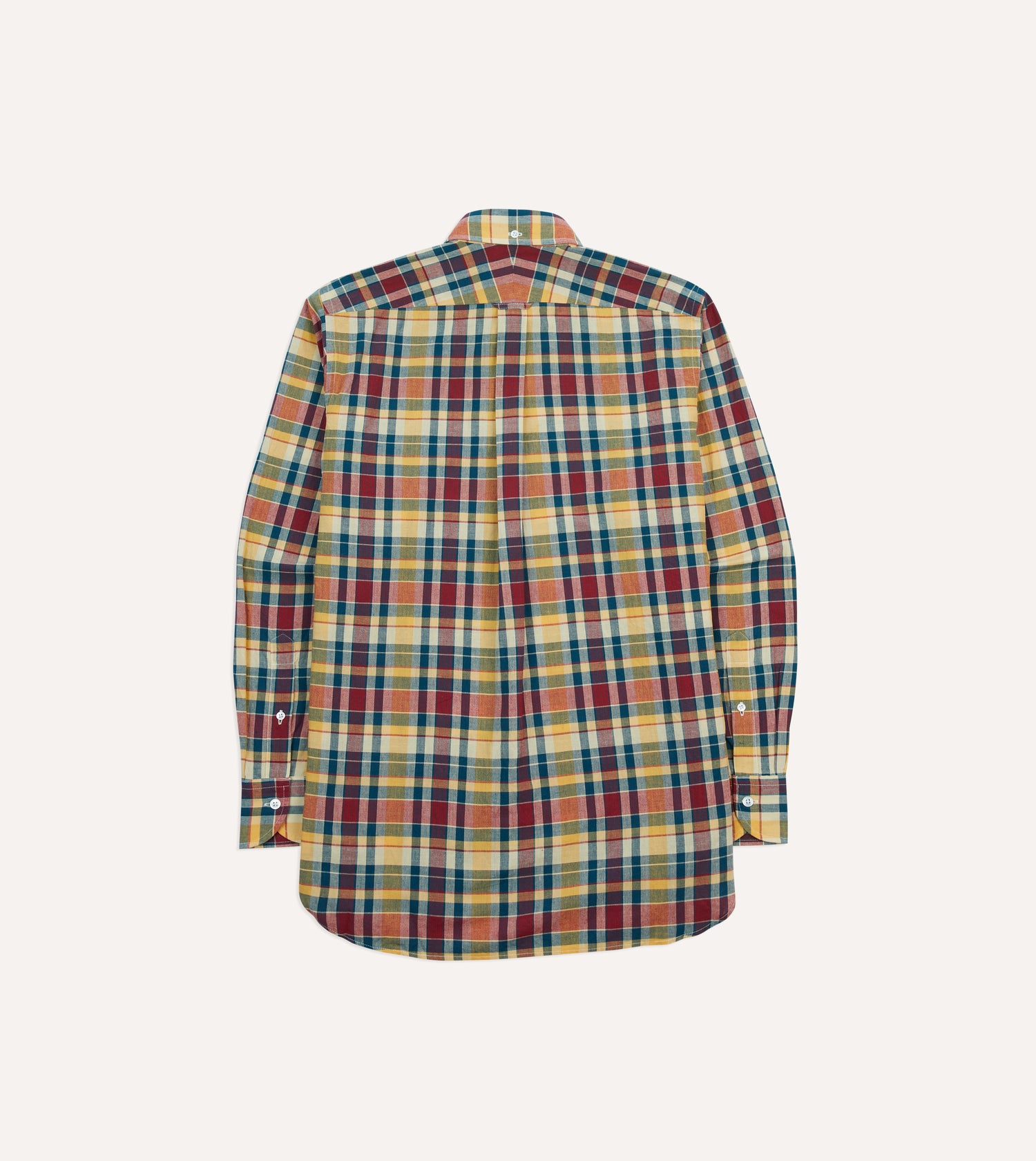 Yellow, Red and Blue Madras Check Cotton Button-Down Shirt