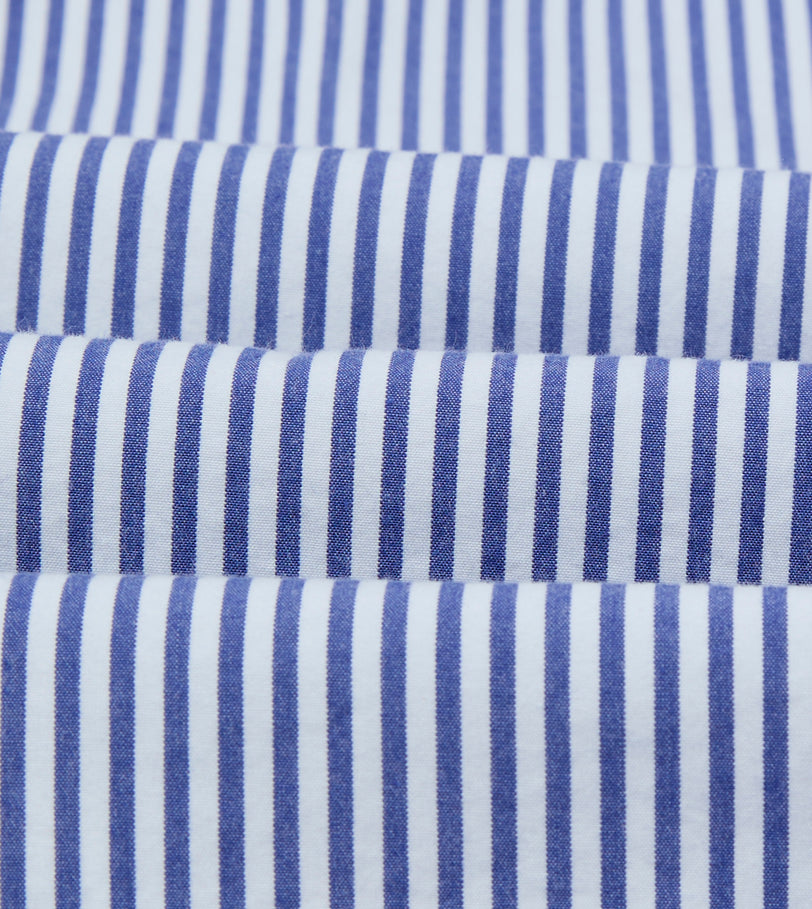 Blue and White Stripe Button-Down Collar Fob Pocket Shirt