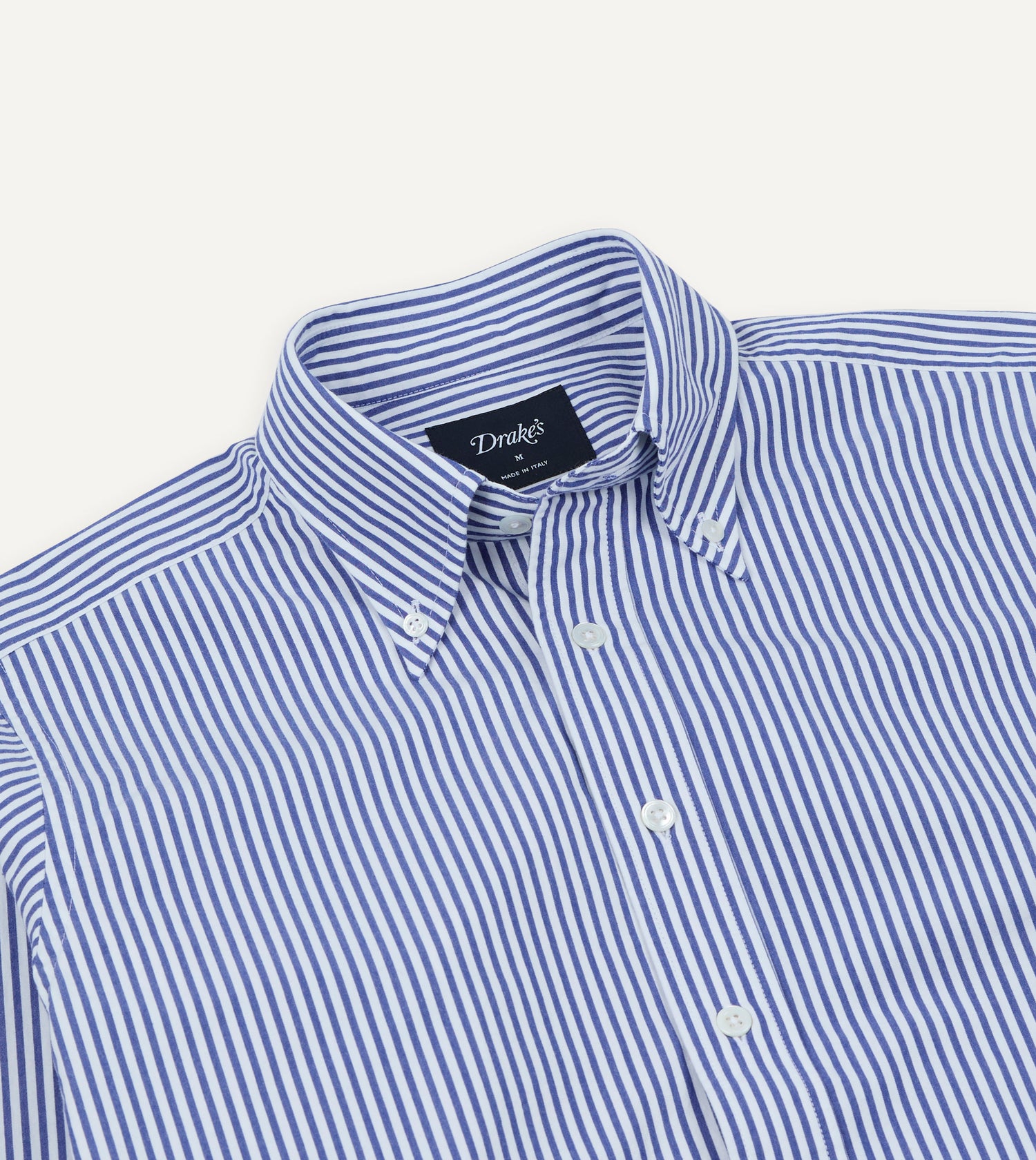 Blue and White Stripe Button-Down Collar Fob Pocket Shirt