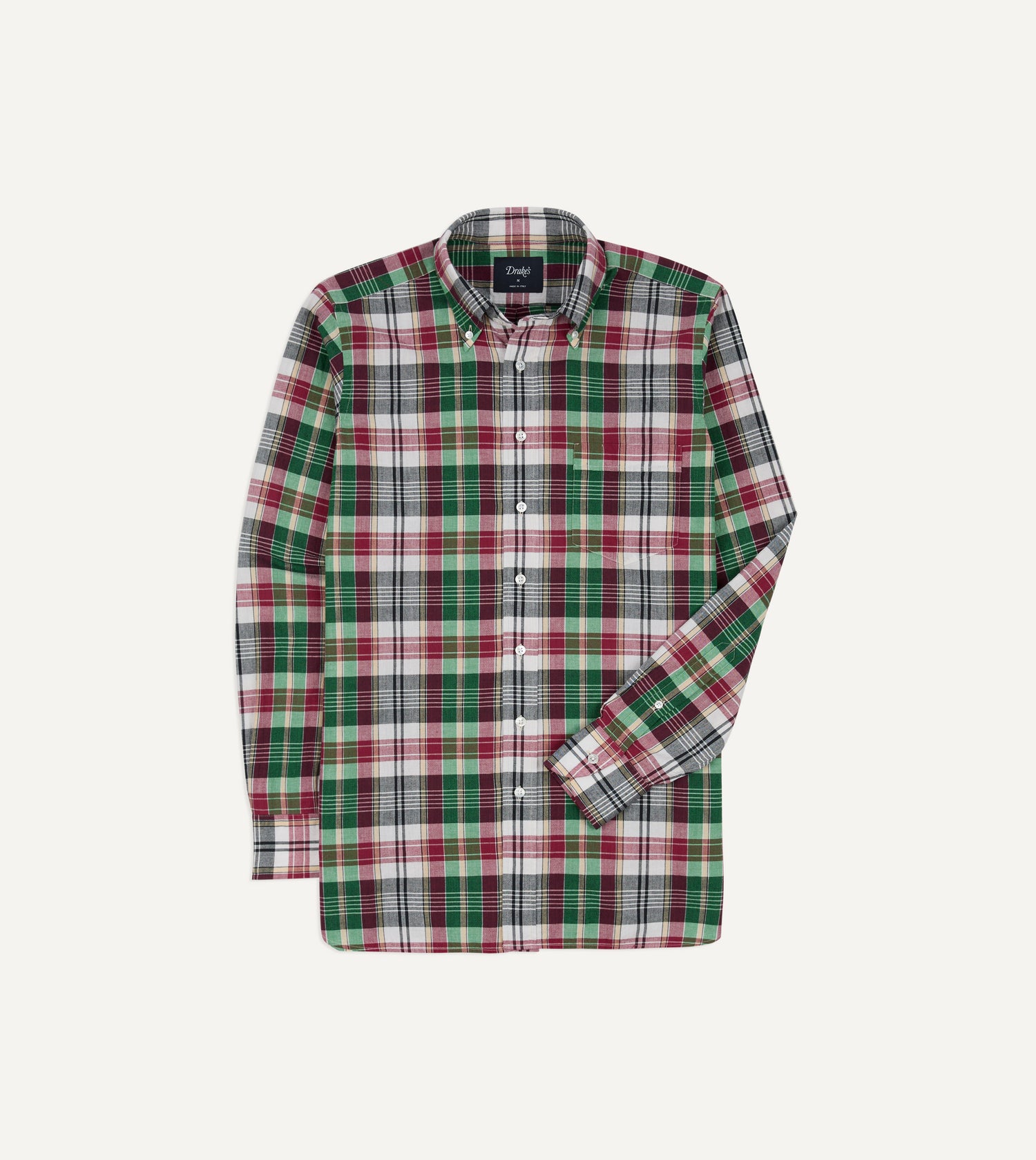 Green and Burgundy Madras Check Cotton Button-Down Shirt