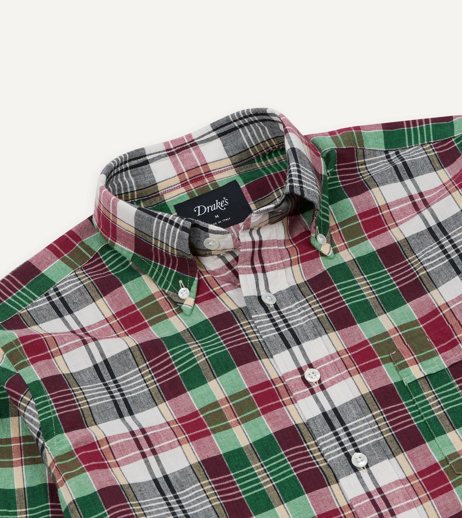 Green and Burgundy Madras Check Cotton Button-Down Shirt