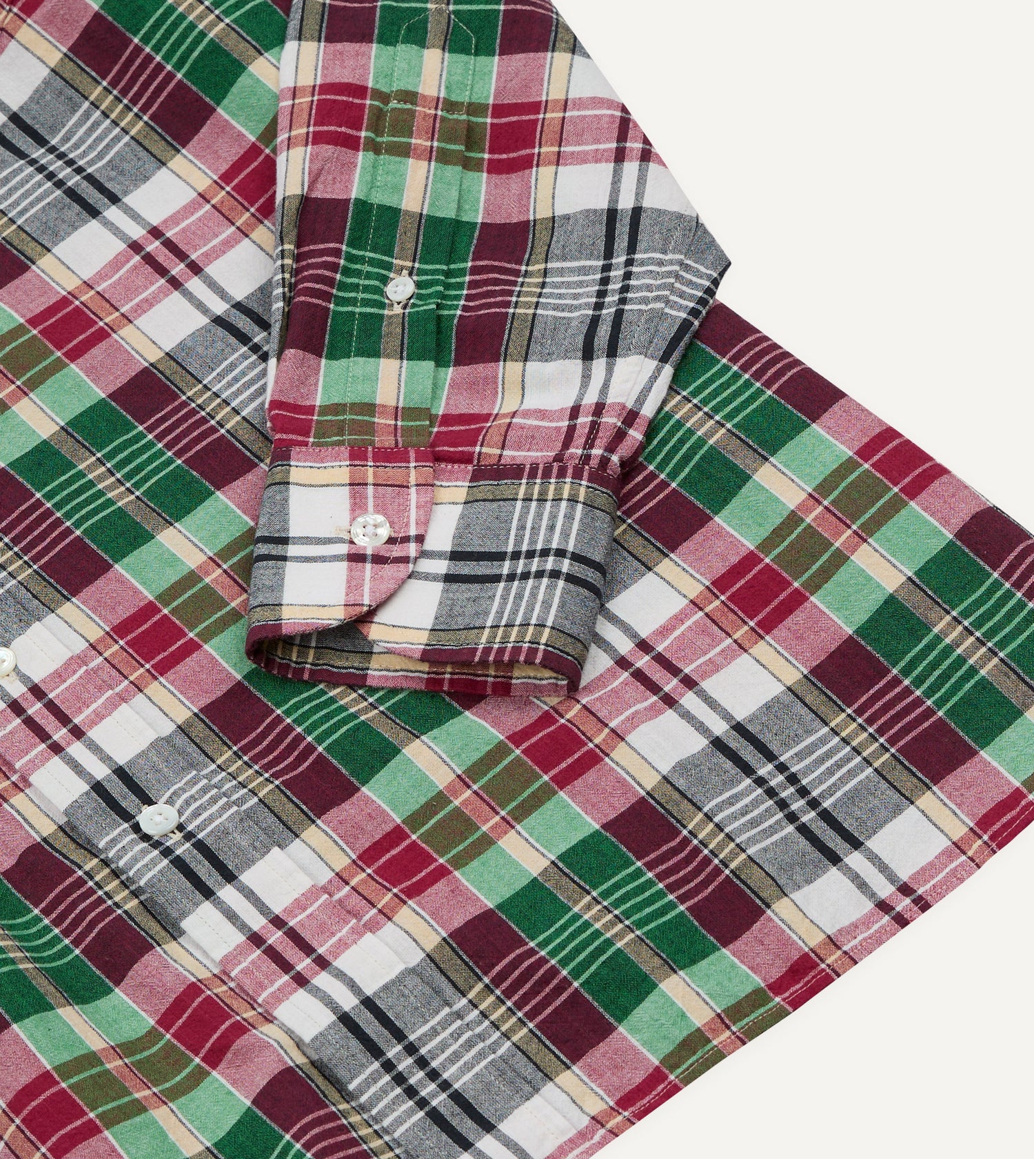 Green and Burgundy Madras Check Cotton Button-Down Shirt