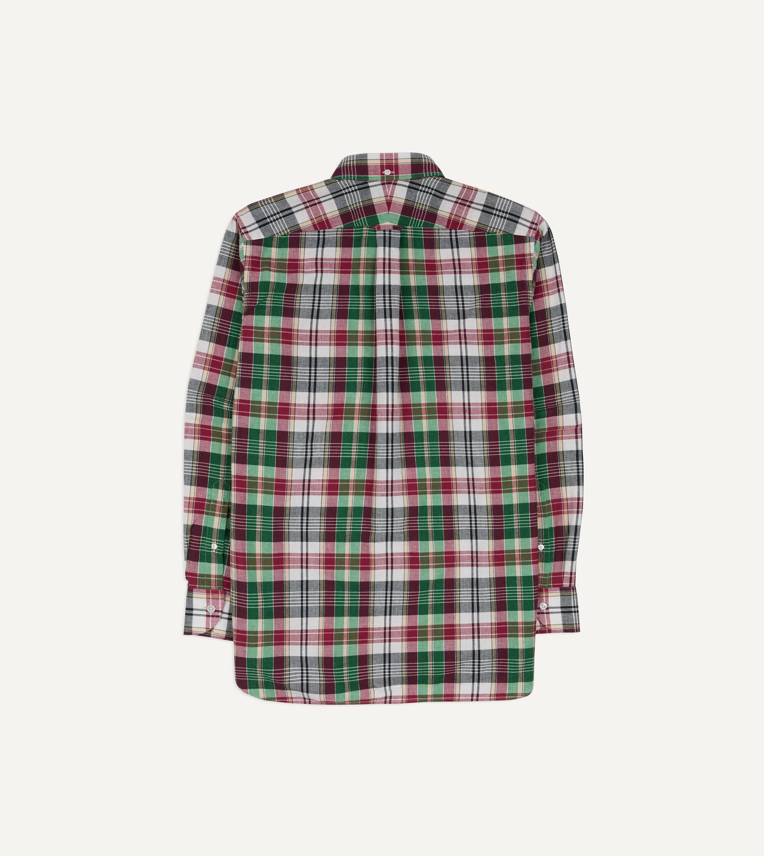 Green and Burgundy Madras Check Cotton Button-Down Shirt
