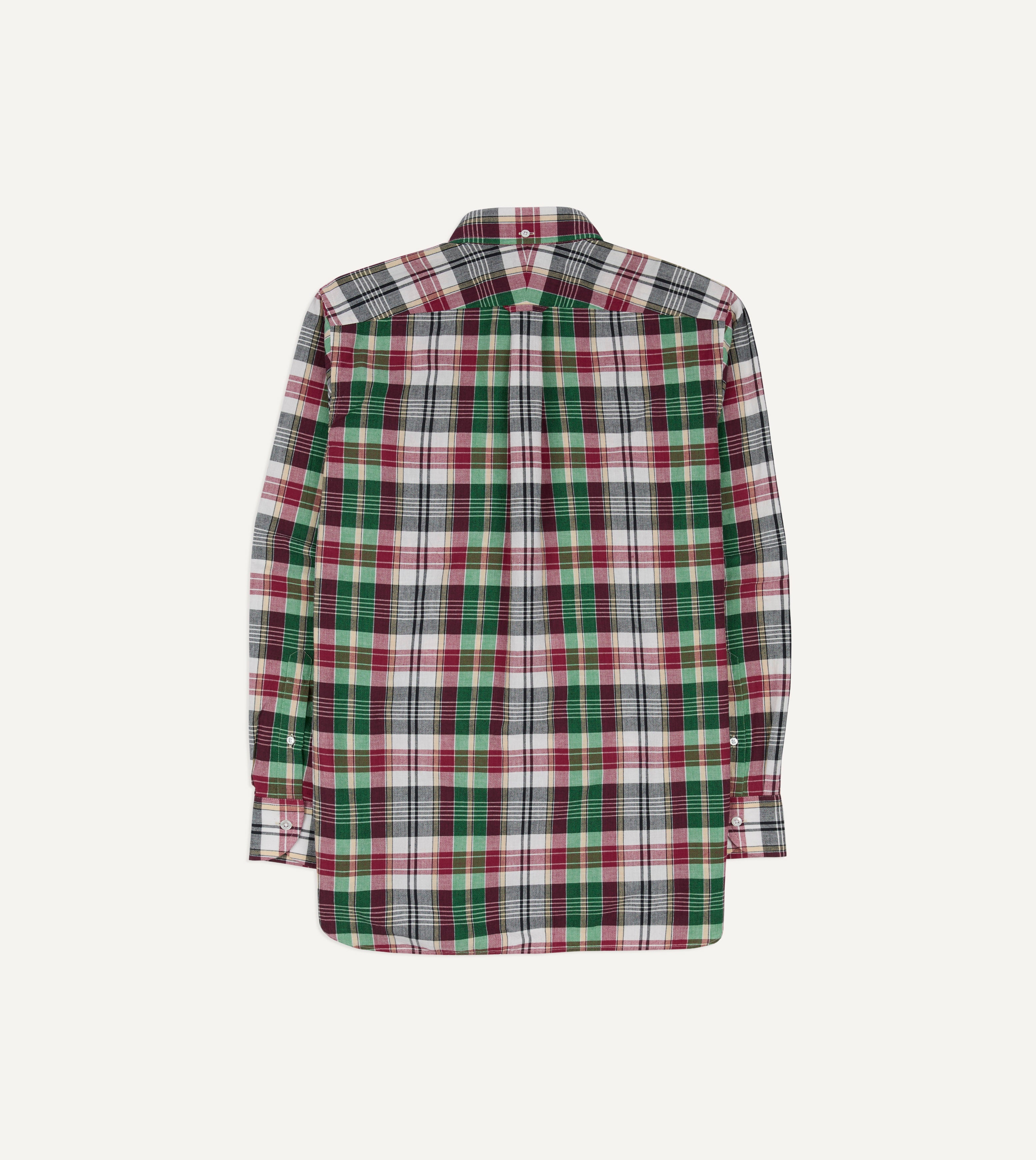Green and Burgundy Madras Check Cotton Button-Down Shirt