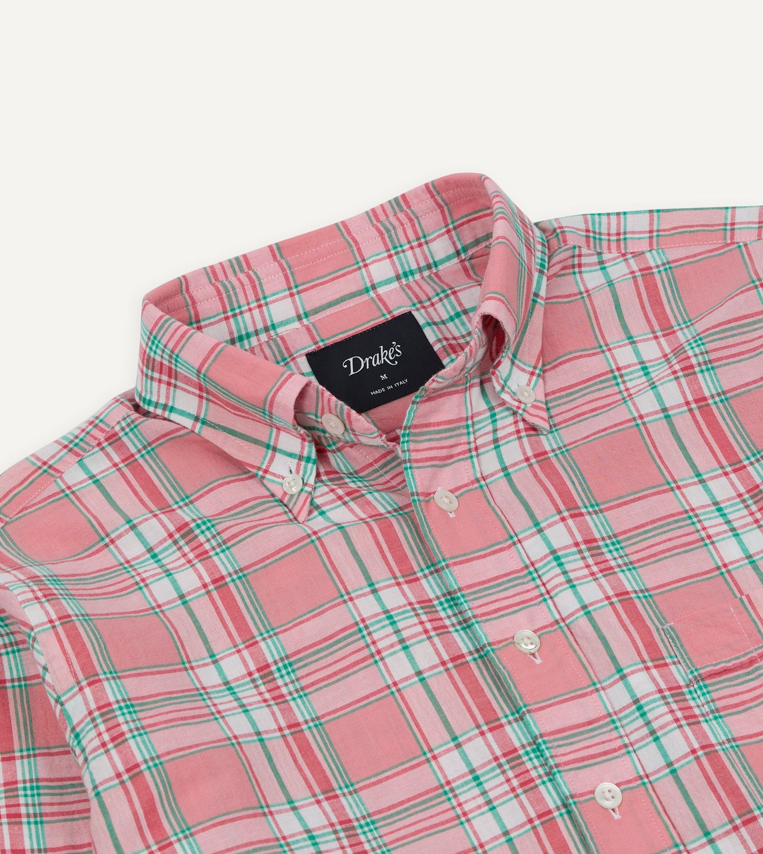 Pink and Green Madras Check Cotton Button-Down Shirt