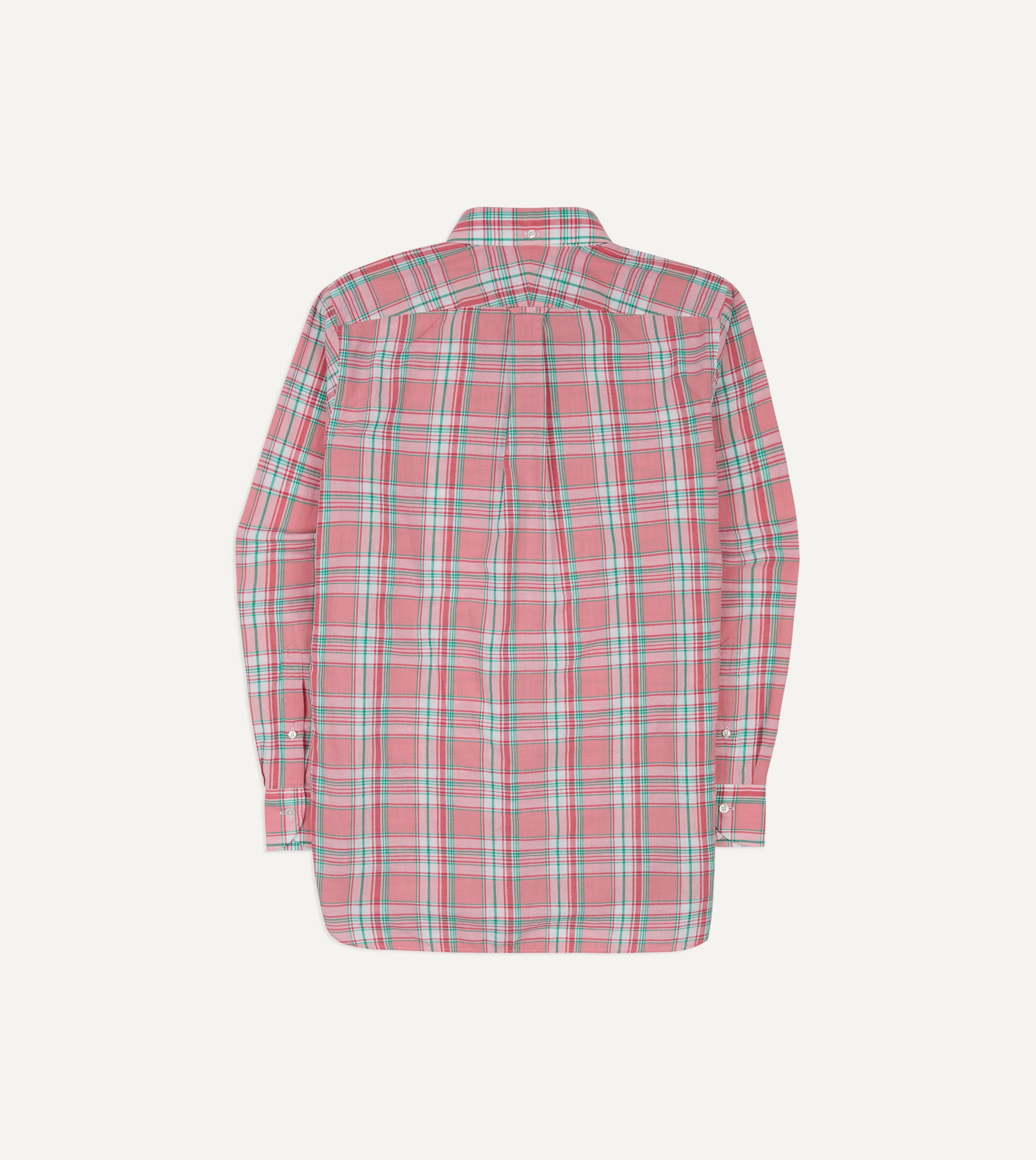 Pink and Green Madras Check Cotton Button-Down Shirt