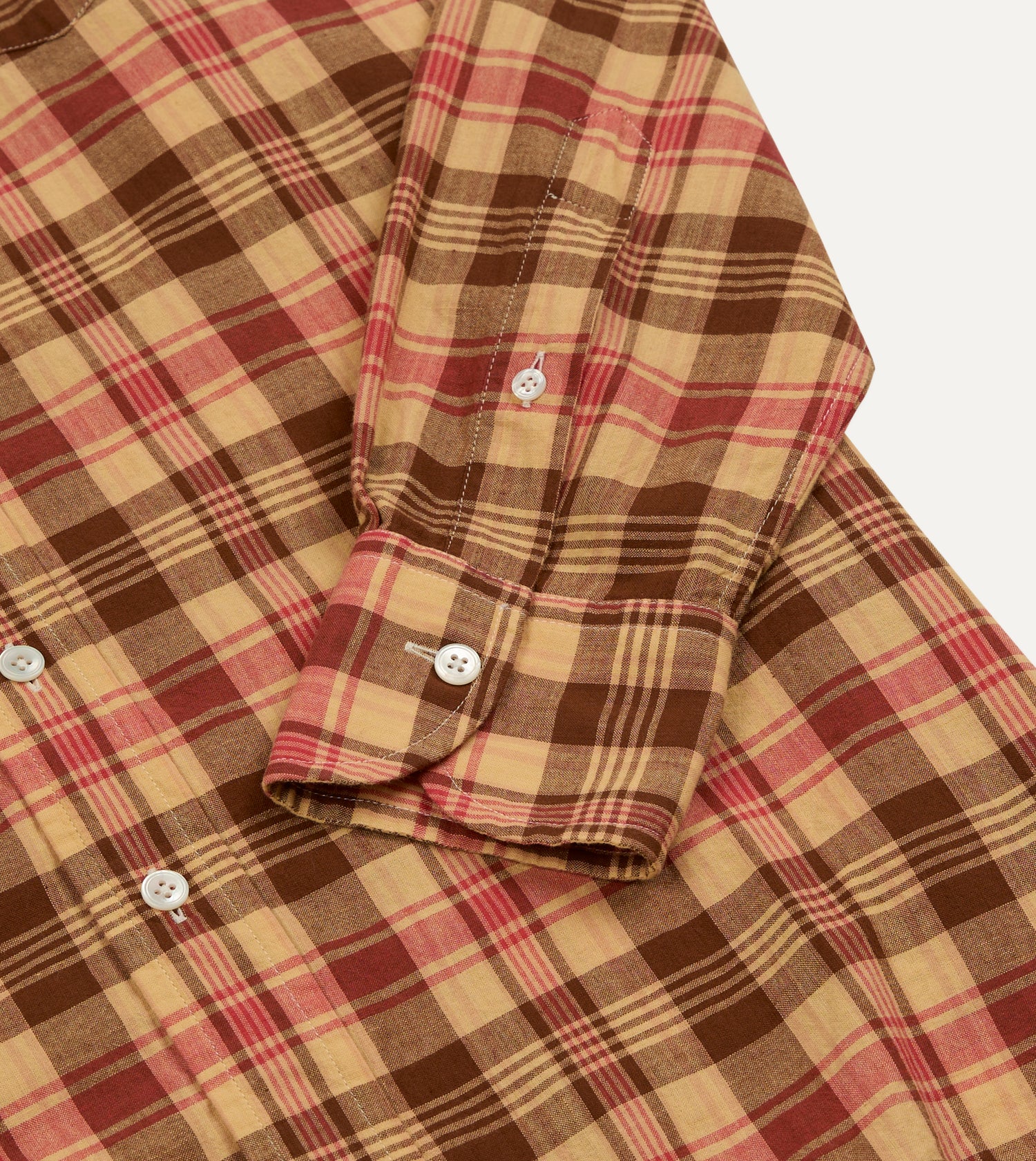 Red and Brown Madras Check Cotton Button-Down Shirt