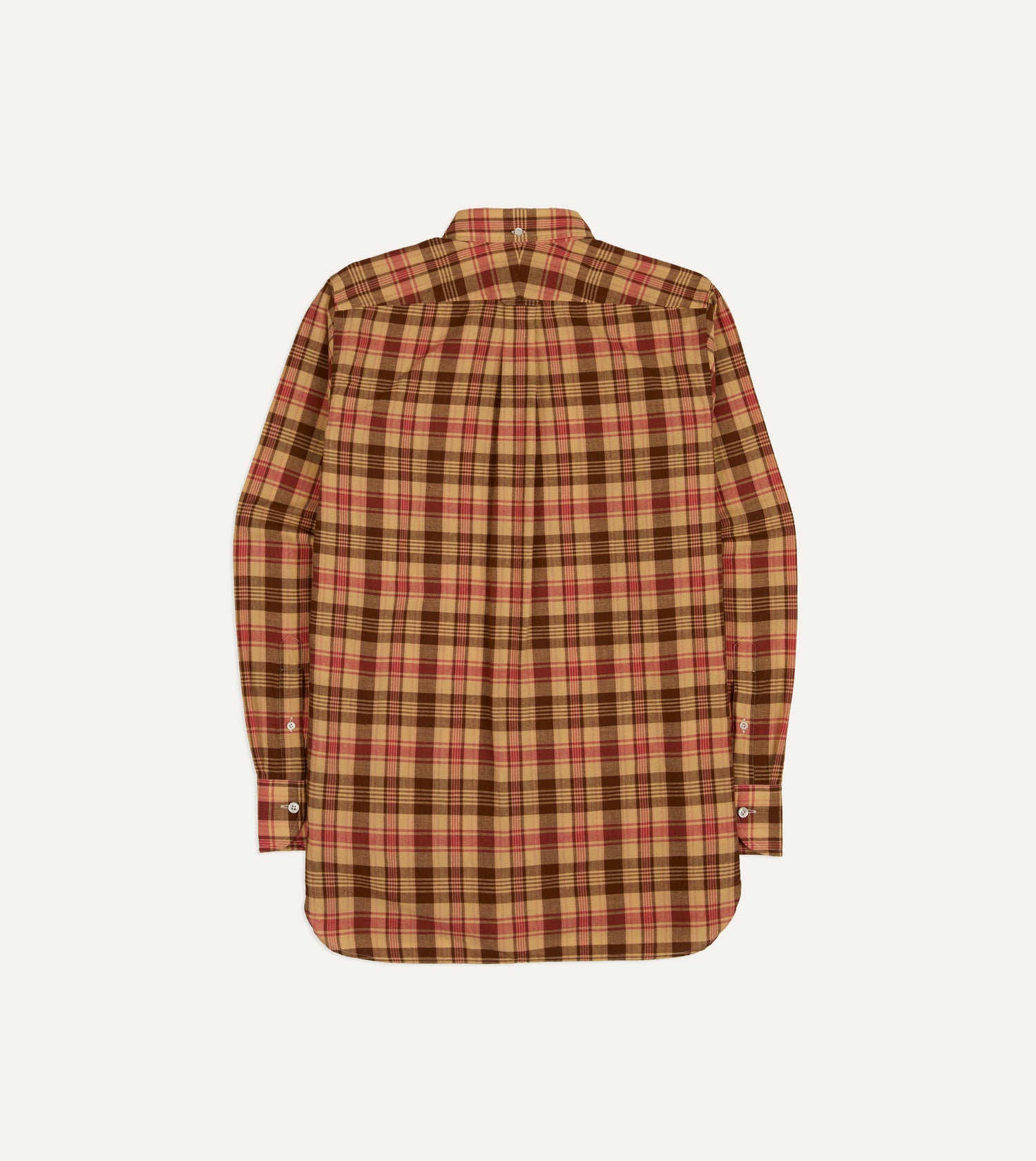 Red and Brown Madras Check Cotton Button-Down Shirt