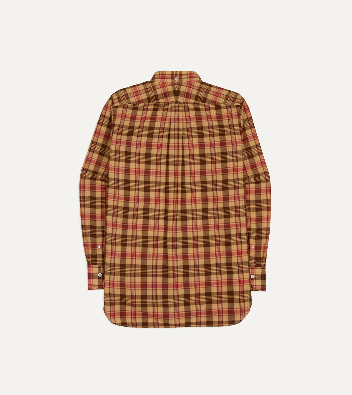 Red and Brown Madras Check Cotton Button-Down Shirt