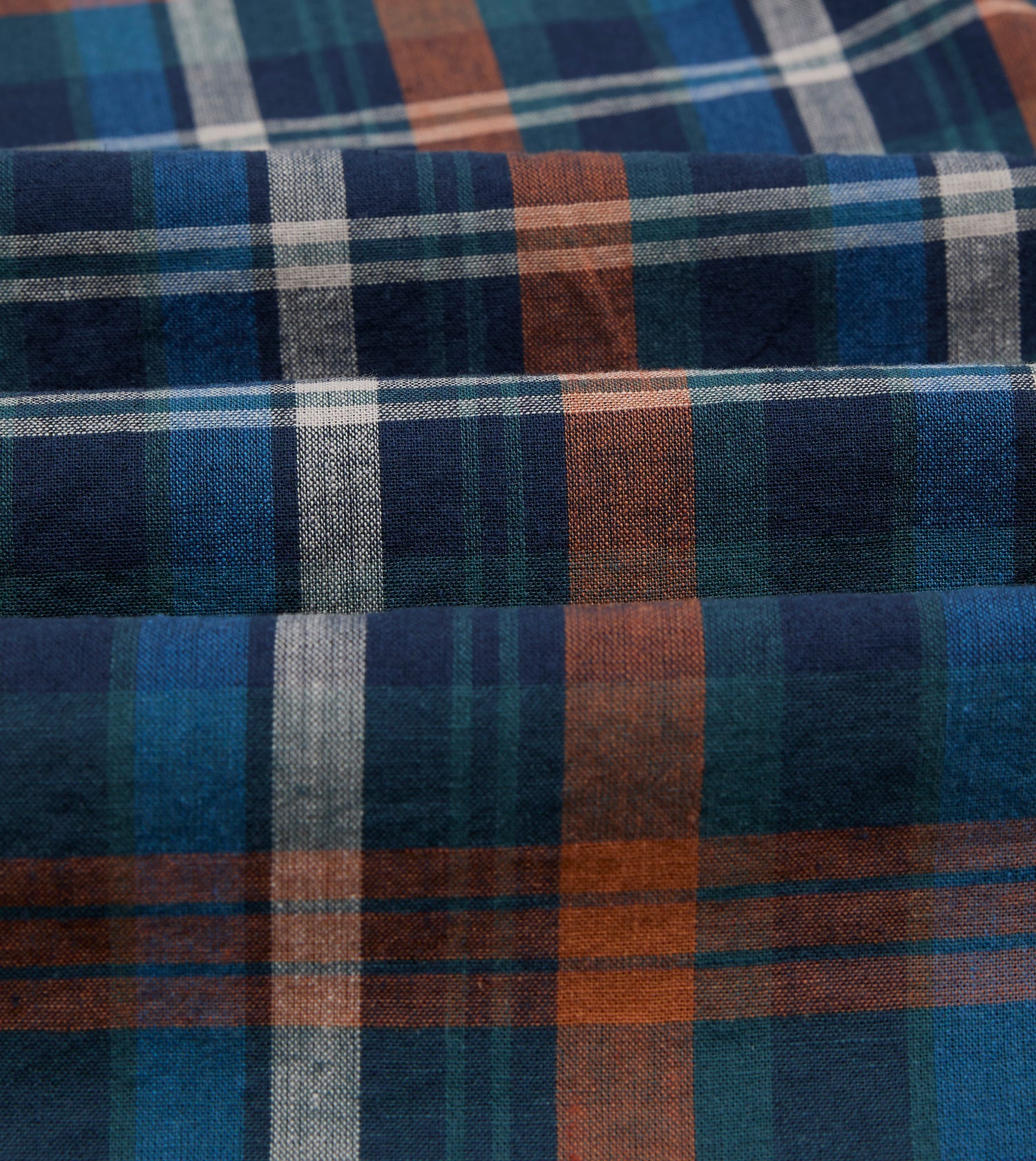 Navy and Rust Check Cotton Button-Down Shirt