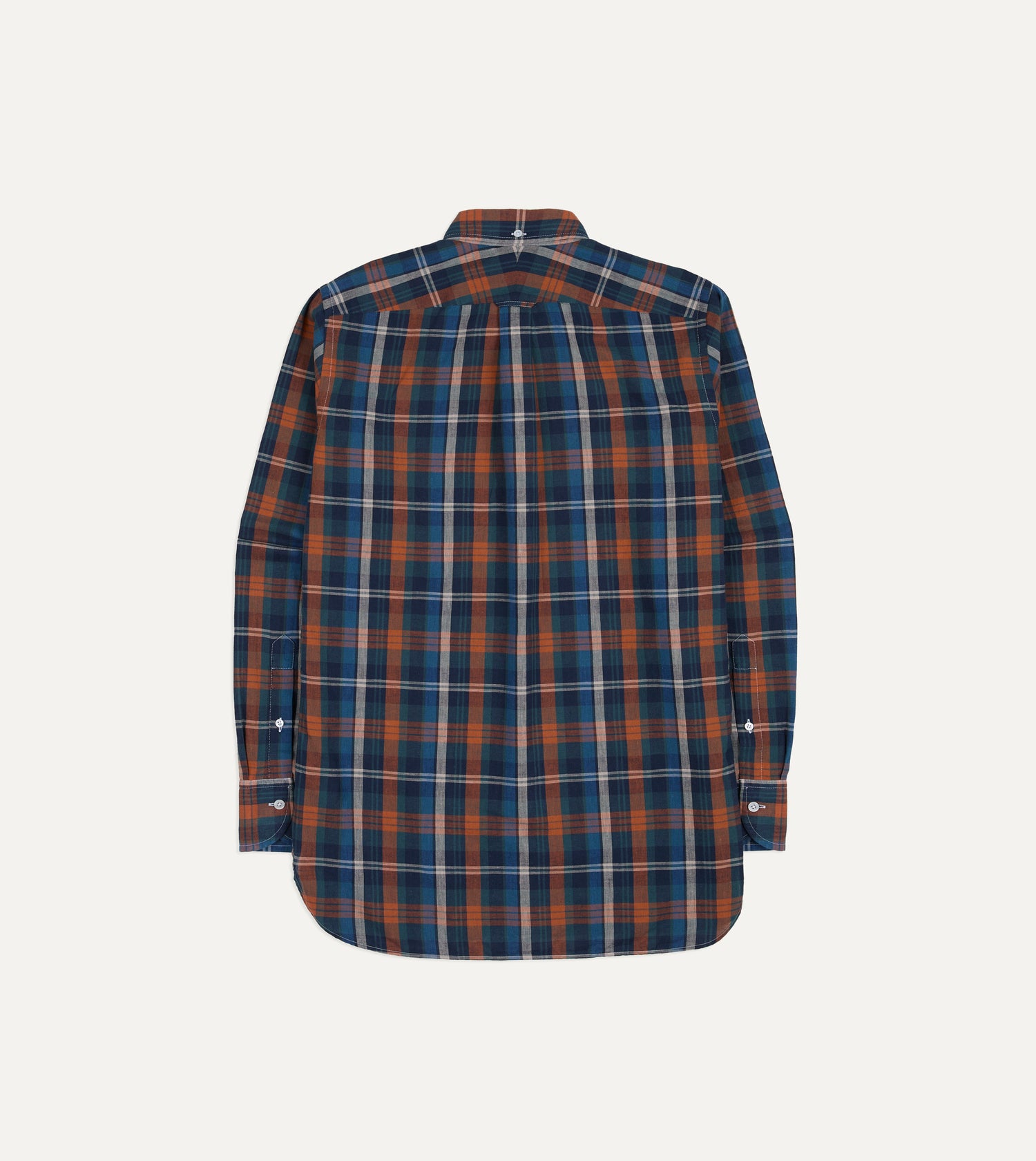 Navy and Rust Check Cotton Button-Down Shirt
