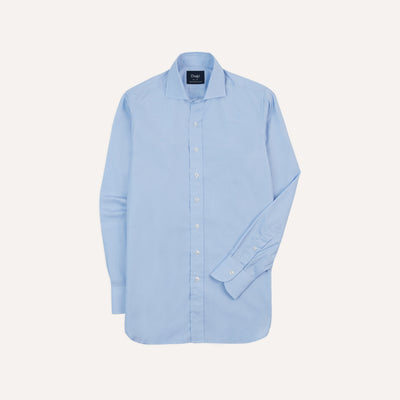 Sky Blue Cotton Spread Collar End-on-End Poplin Shirt Sky Blue Cotton Spread Collar End-on-End Poplin Shirt