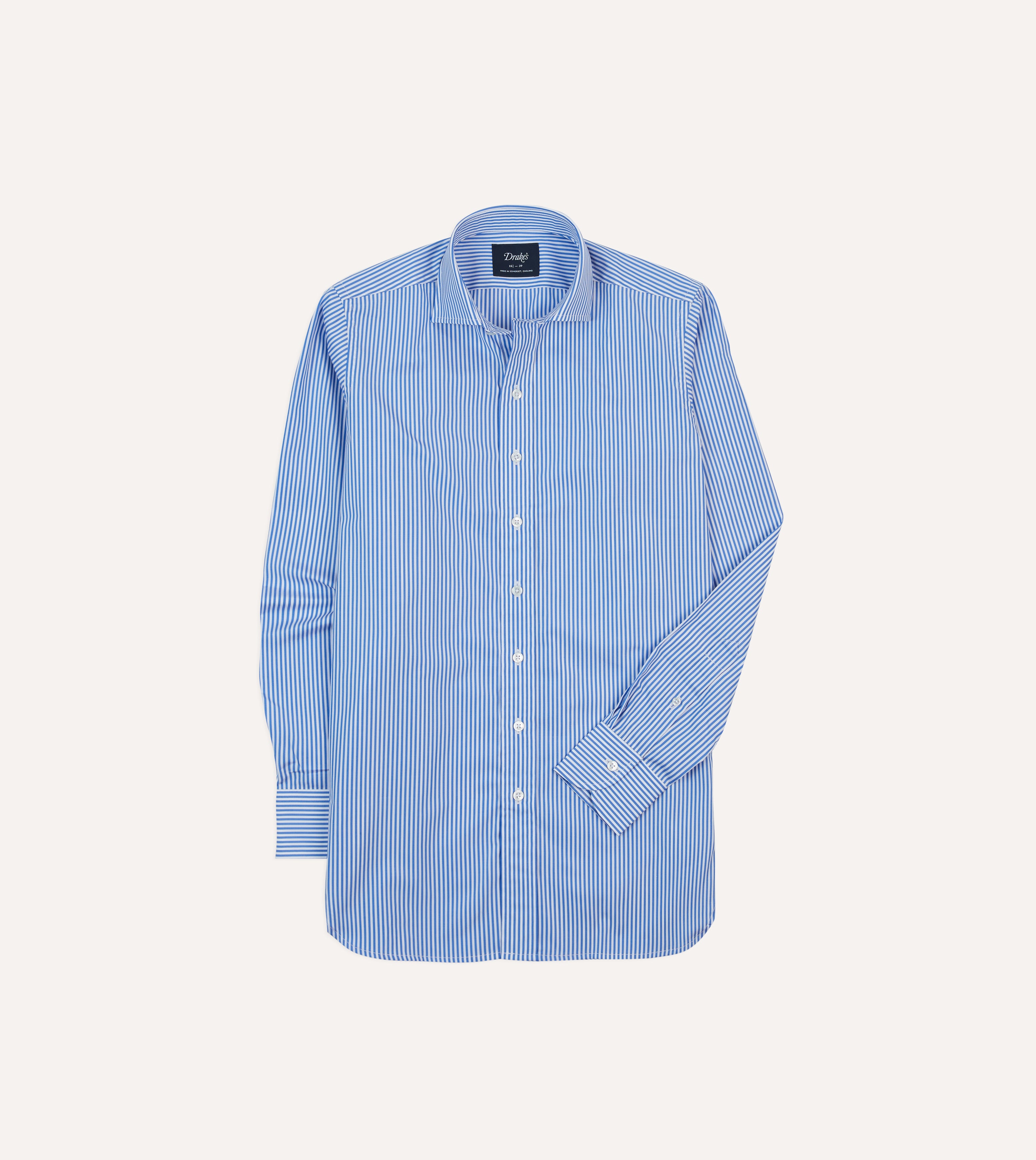 Dark Blue and White Bengal Stripe Spread Collar Cotton Poplin Shirt Dark Blue and White Bengal Stripe Spread Collar Cotton Poplin Shirt
