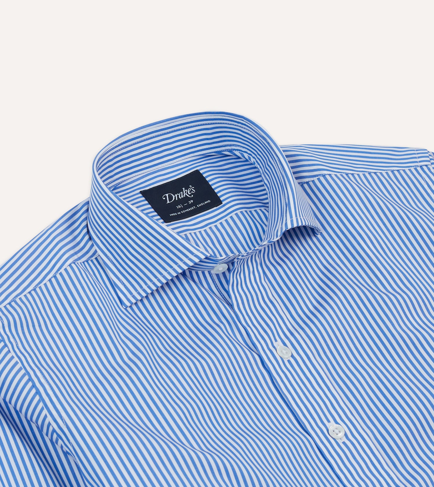 Dark Blue and White Bengal Stripe Spread Collar Cotton Poplin Shirt