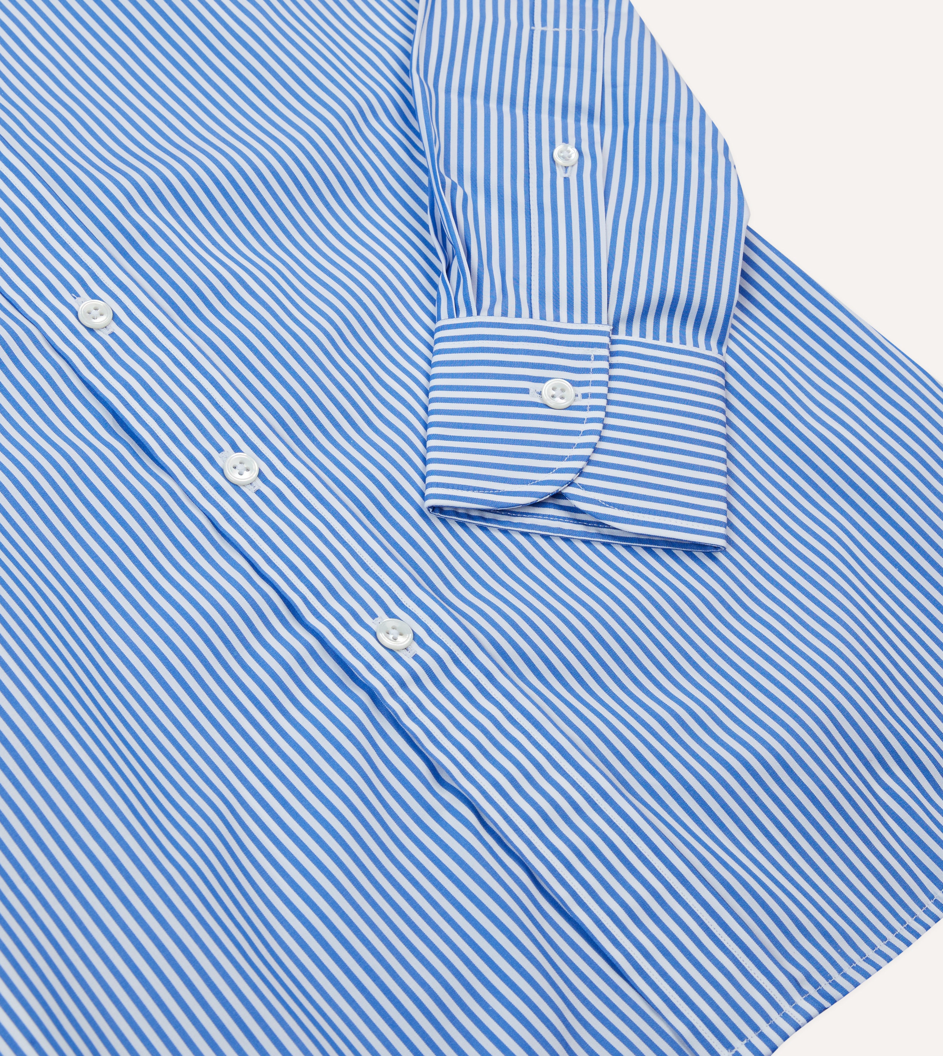 Dark Blue and White Bengal Stripe Spread Collar Cotton Poplin