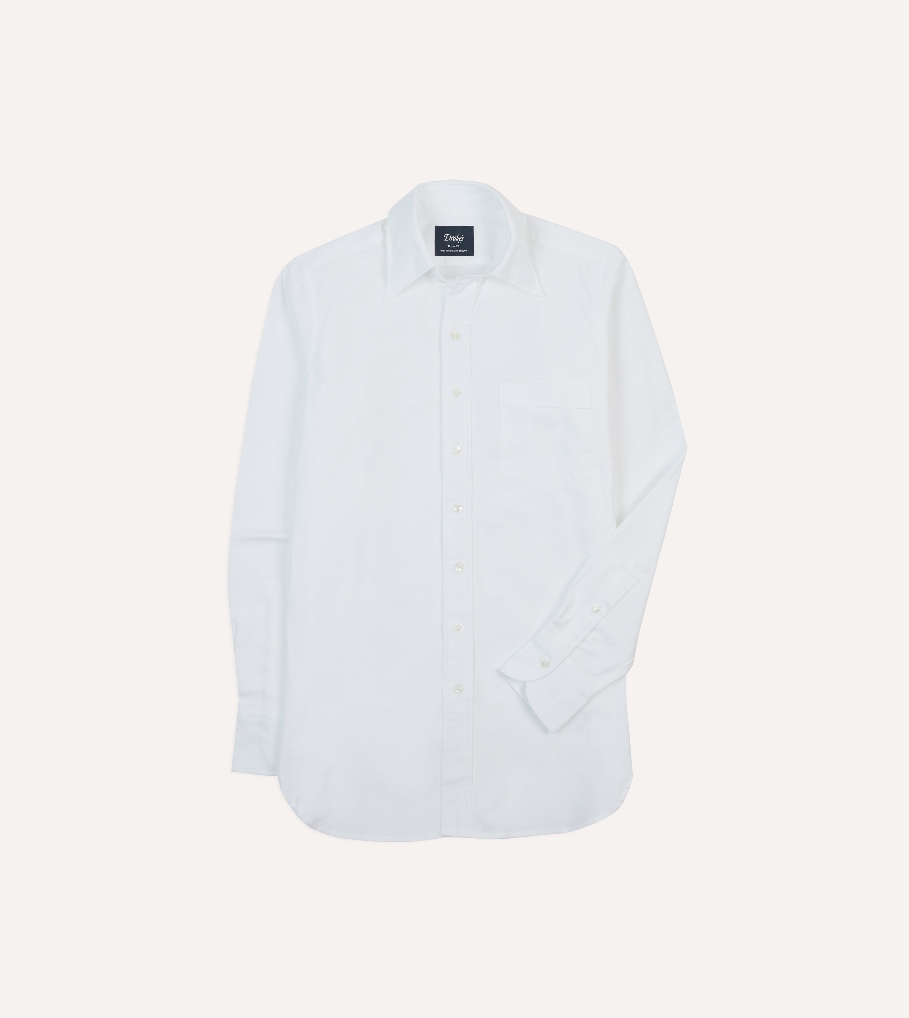 White Cotton Oxford Cloth Long Point Collar Shirt White Cotton Oxford Cloth Long Point Collar Shirt