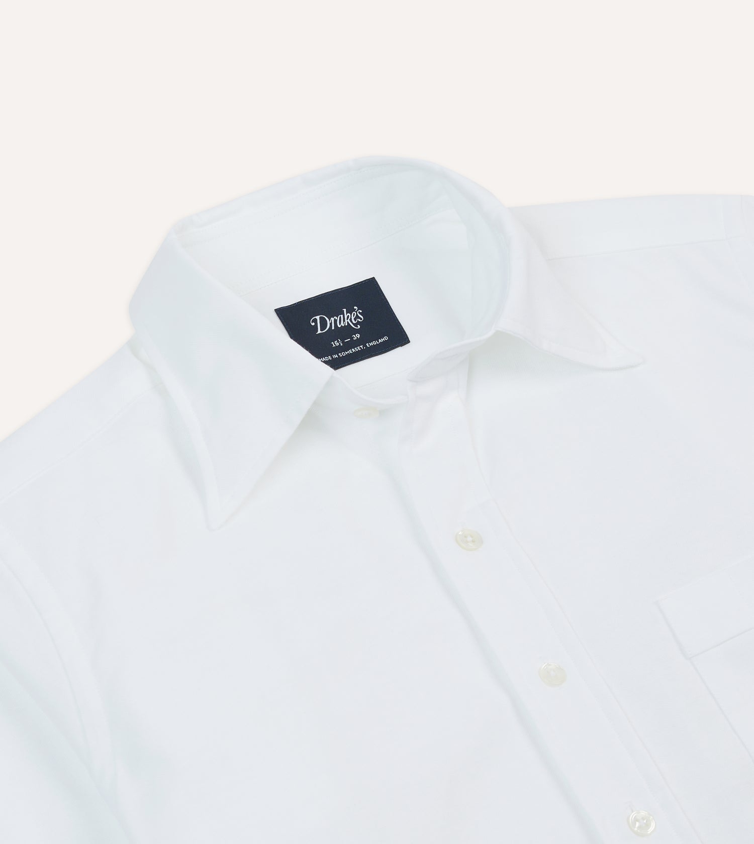 White Cotton Oxford Cloth Long Point Collar Shirt