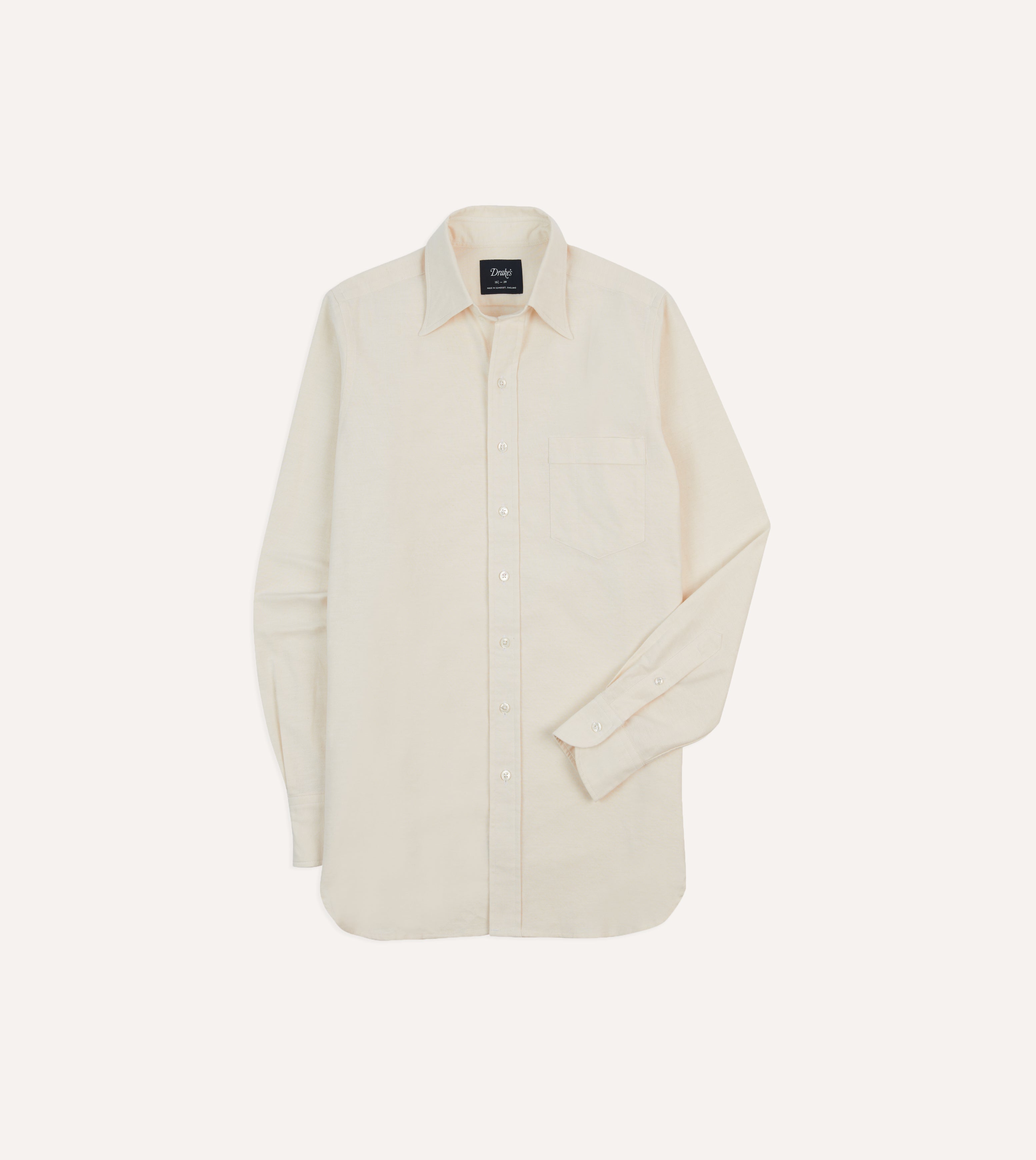 Cream Cotton Oxford Cloth Long Point Collar Shirt Cream Cotton Oxford Cloth Long Point Collar Shirt