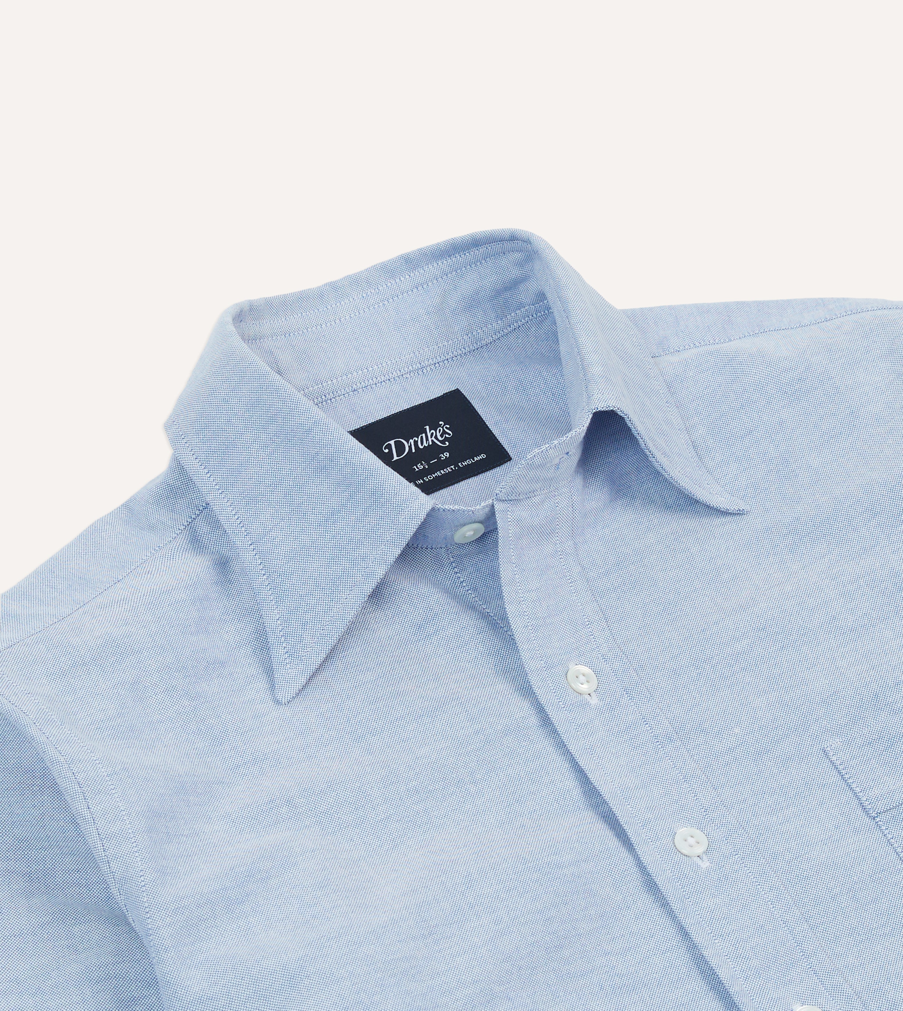Blue Cotton Oxford Cloth Long Point Collar Shirt – Drakes US