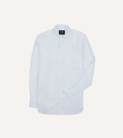 White Linen Long Point Collar Shirt – Drakes US