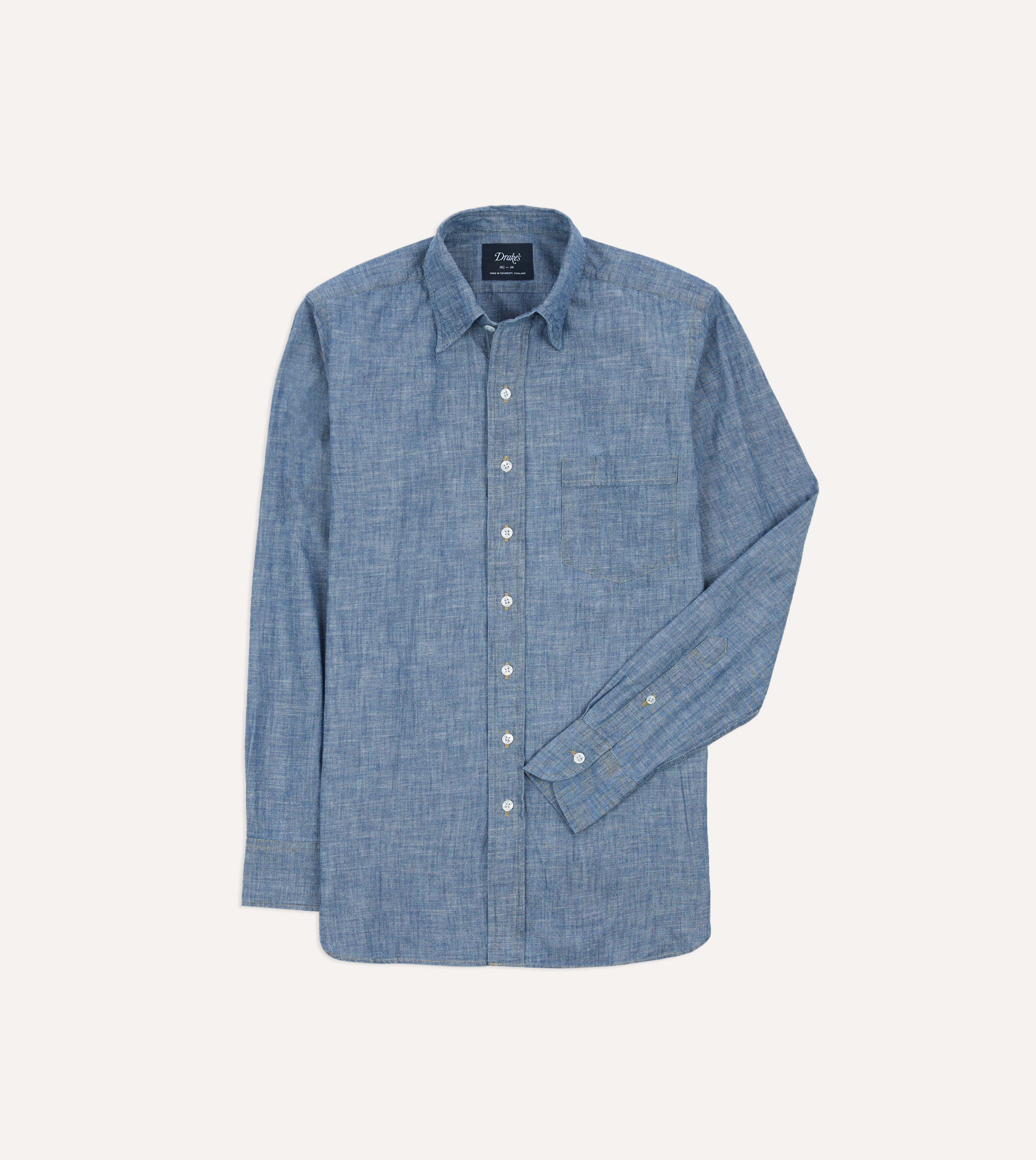 Blue Chambray Long Point Collar Shirt Drakes US Blue Chambray Long Point Collar Shirt Drakes US