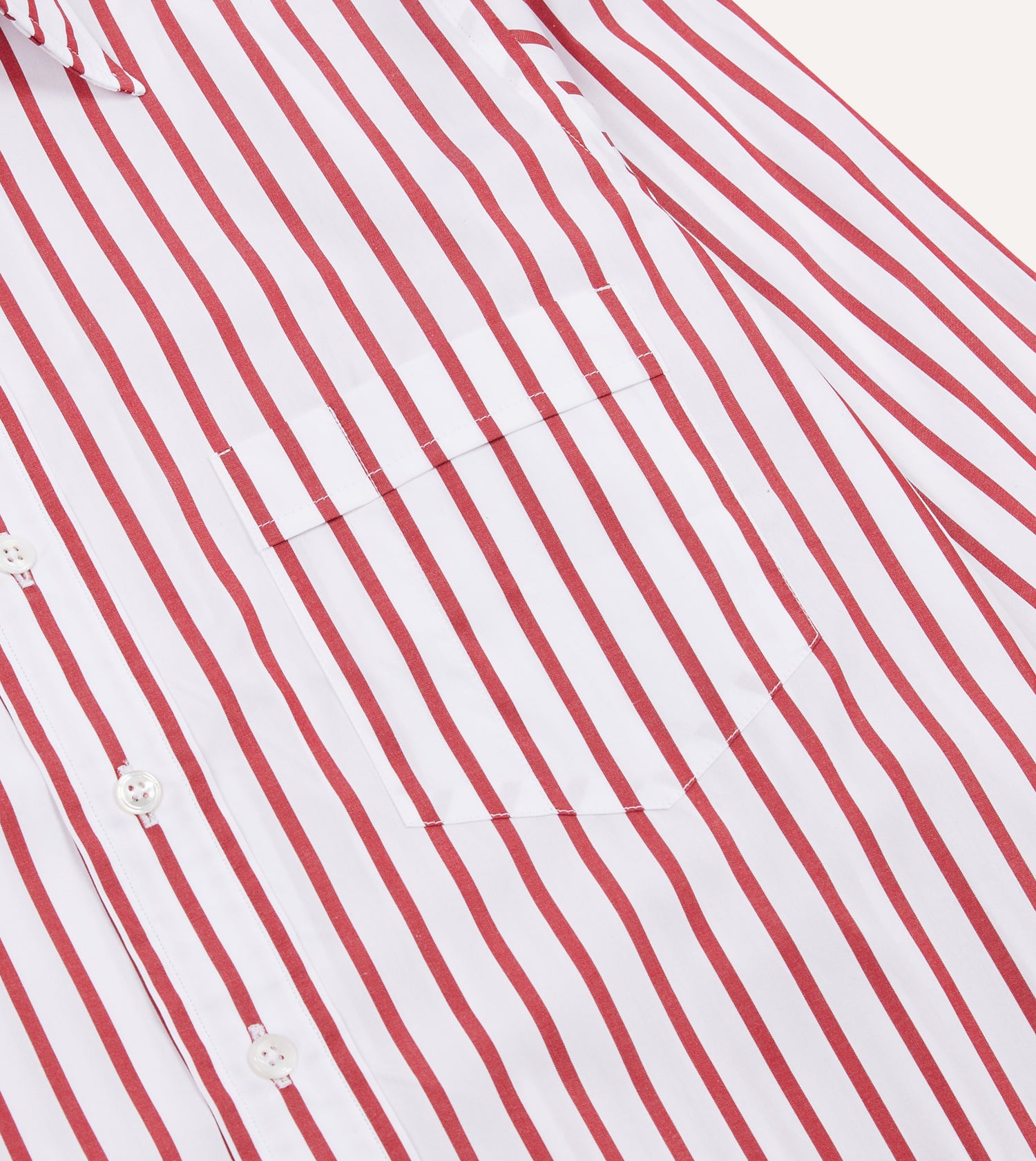 Red and White Stripe Cotton Poplin Long Point Collar Shirt