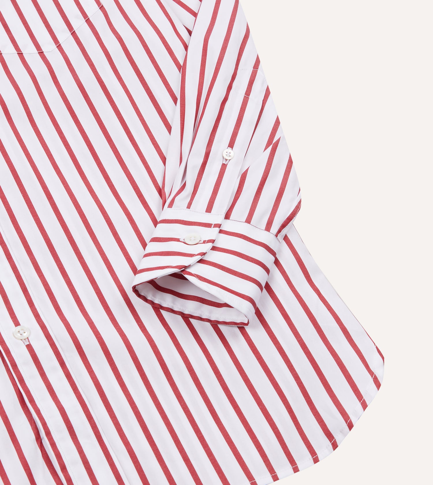 Red and White Stripe Cotton Poplin Long Point Collar Shirt