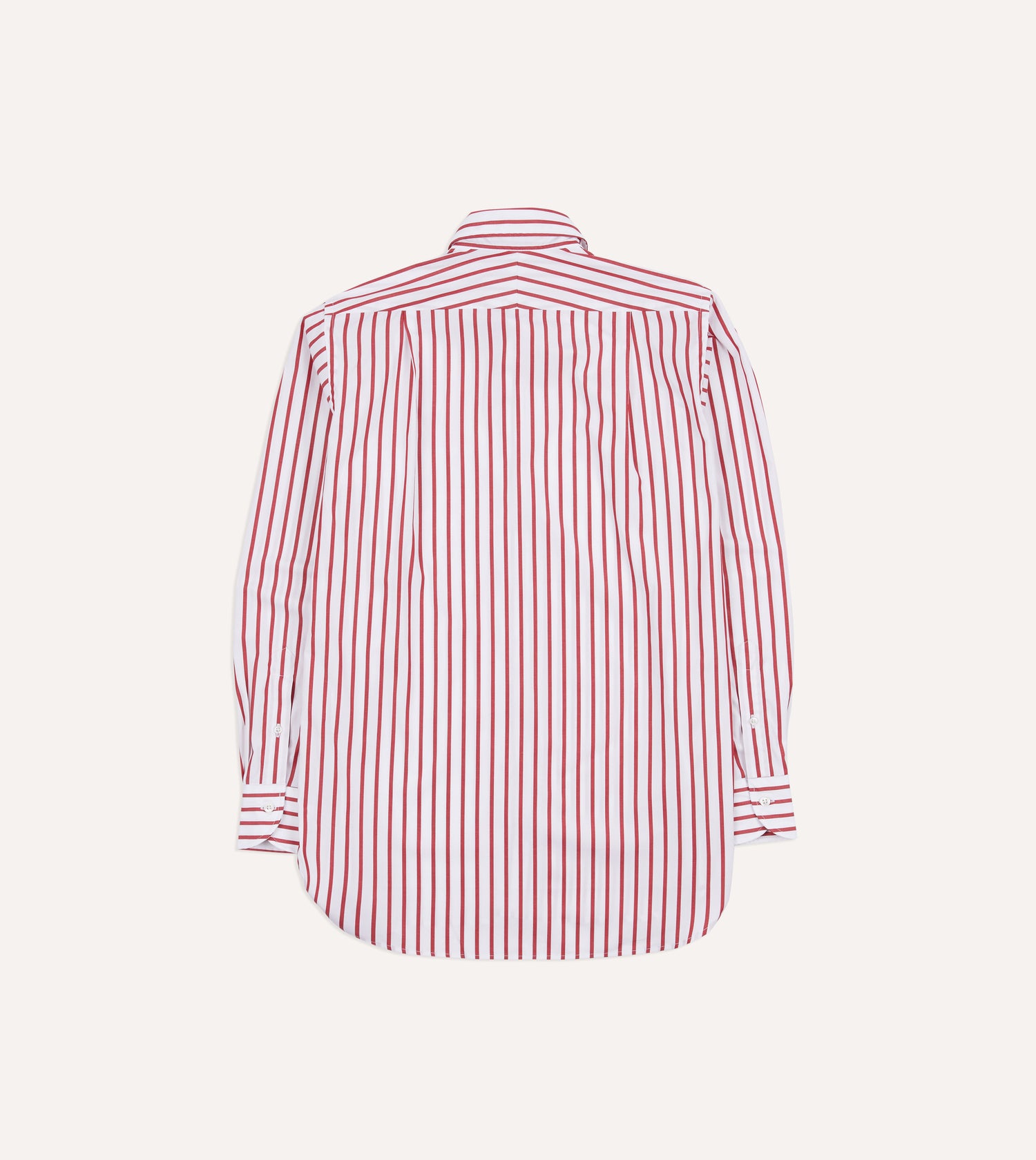 Red and White Stripe Cotton Poplin Long Point Collar Shirt