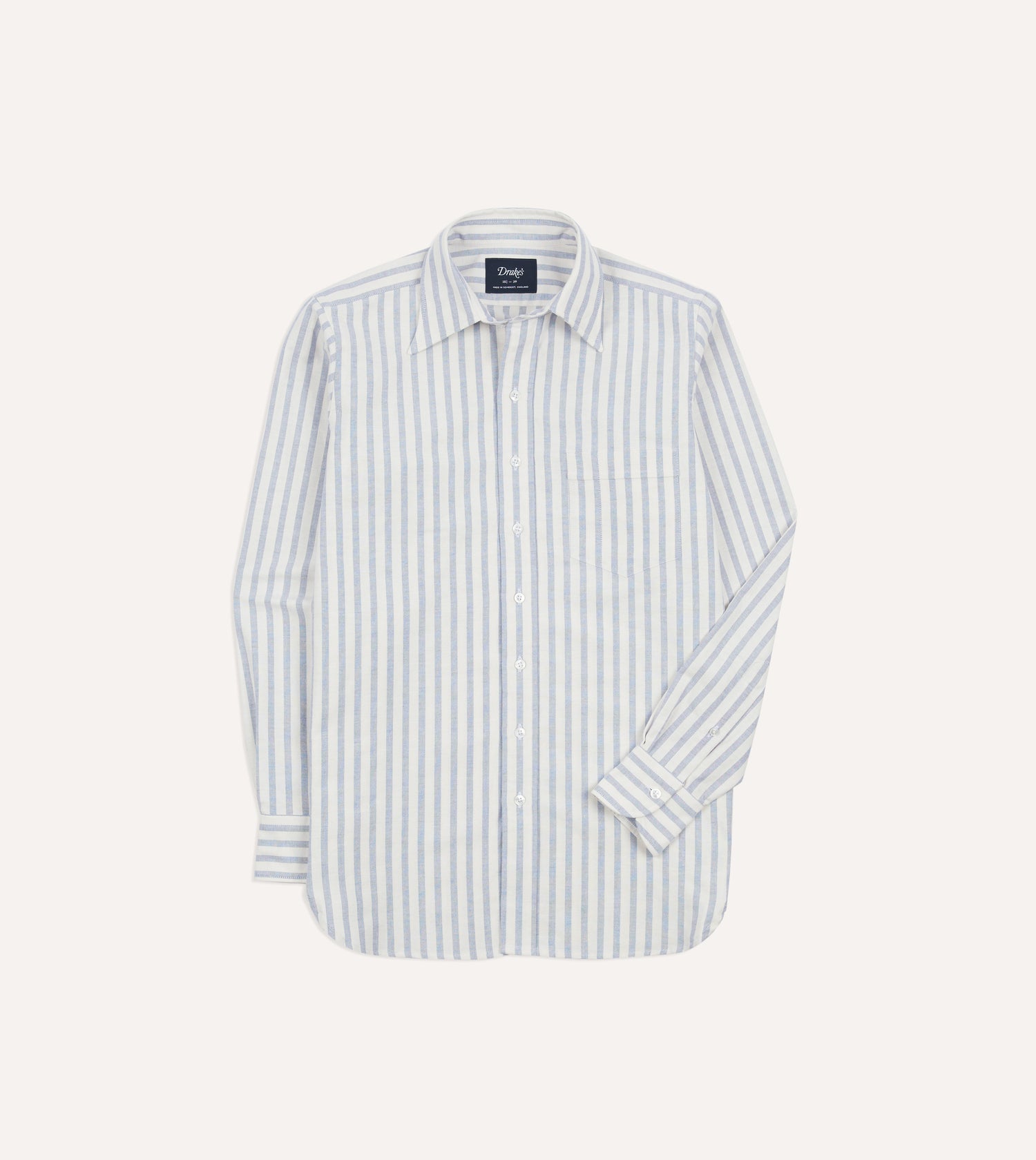 Blue and White Cotton Oxford Cloth Long Point Collar Shirt