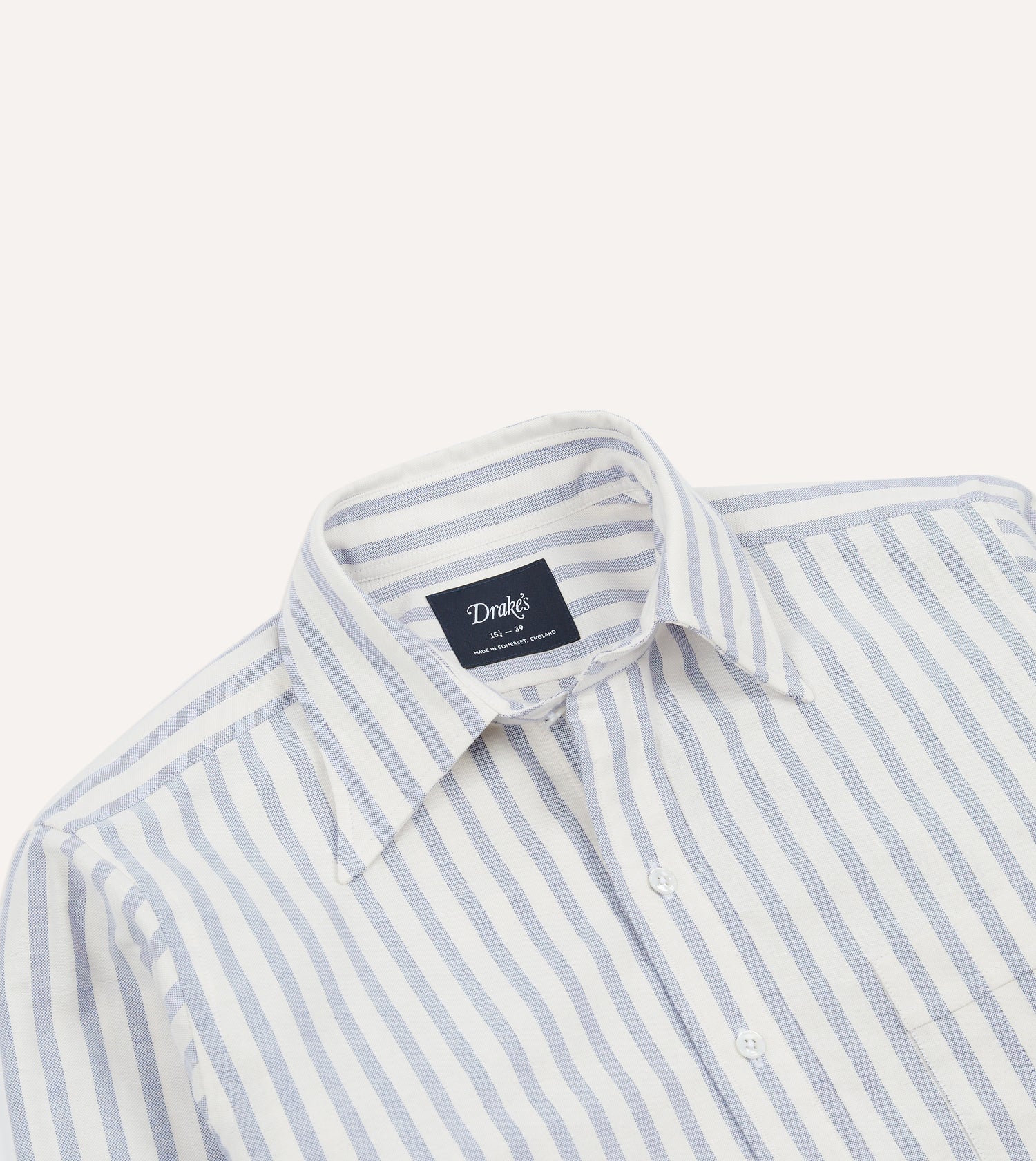 Blue and White Cotton Oxford Cloth Long Point Collar Shirt