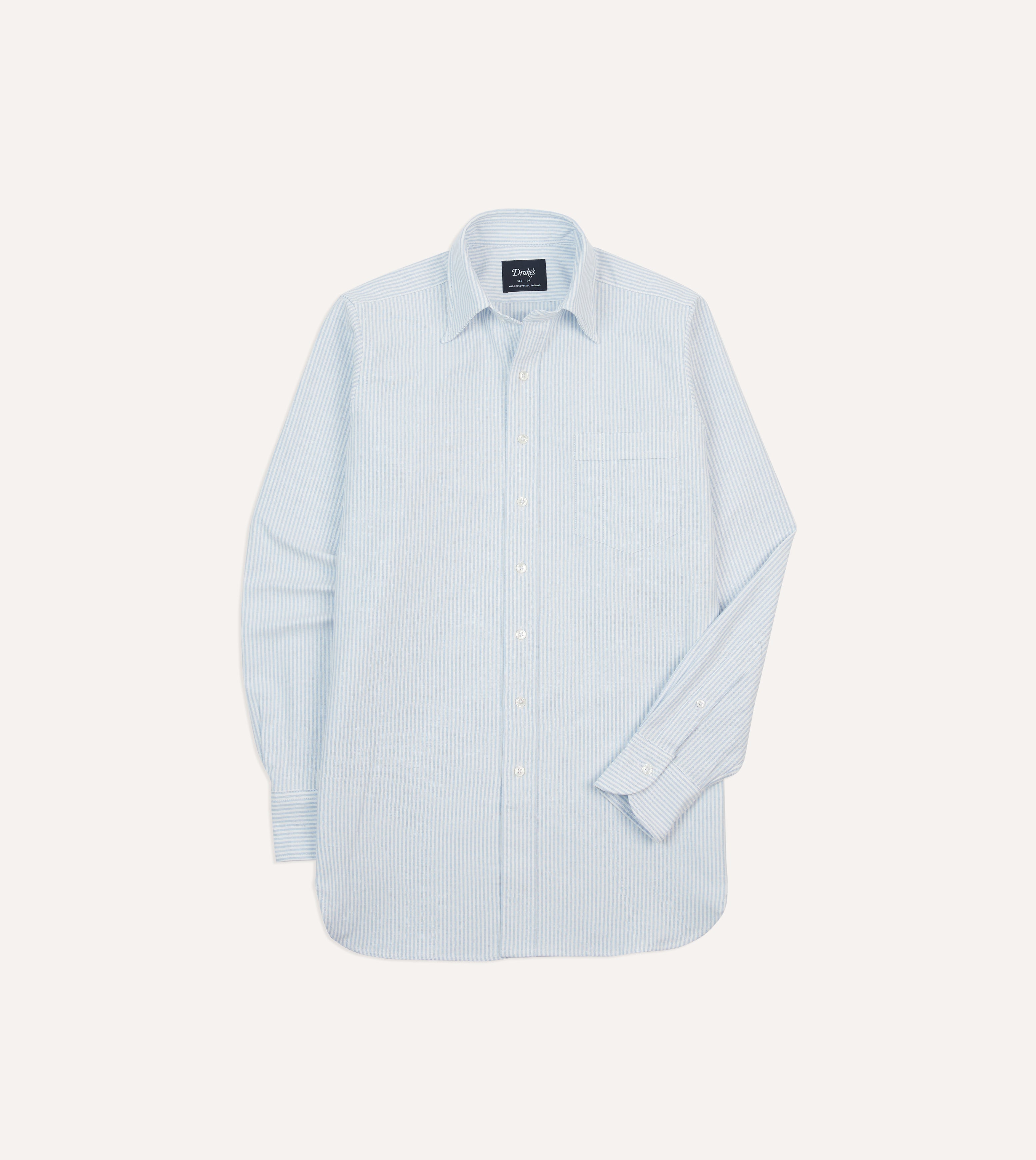 Light Blue and White Ticking Stripe Cotton Oxford Cloth Long Point Collar Shirt Light Blue and White Ticking Stripe Cotton Oxford Cloth Long Point Collar Shirt
