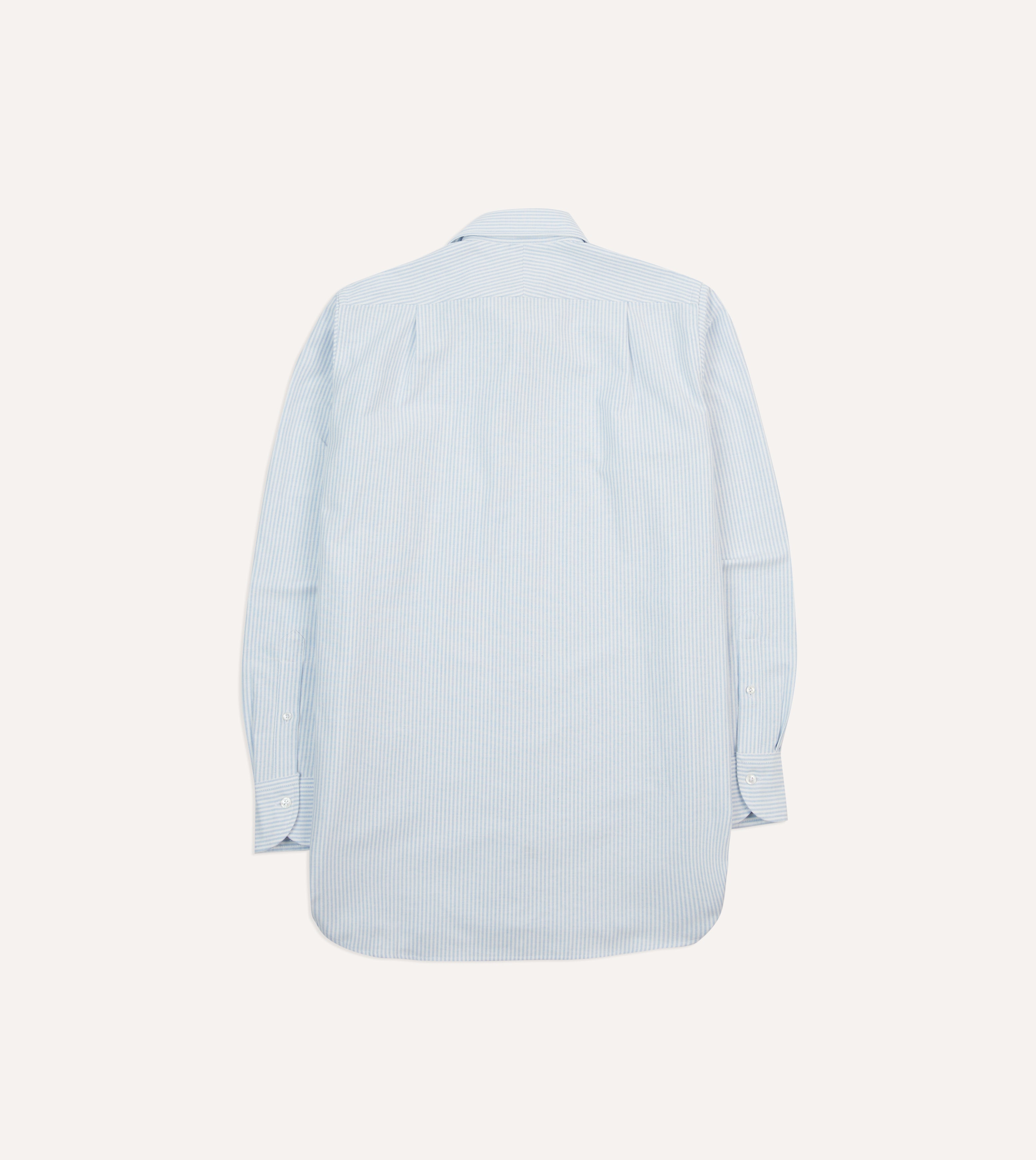 Light Blue and White Ticking Stripe Cotton Oxford Cloth Long Point Collar Shirt