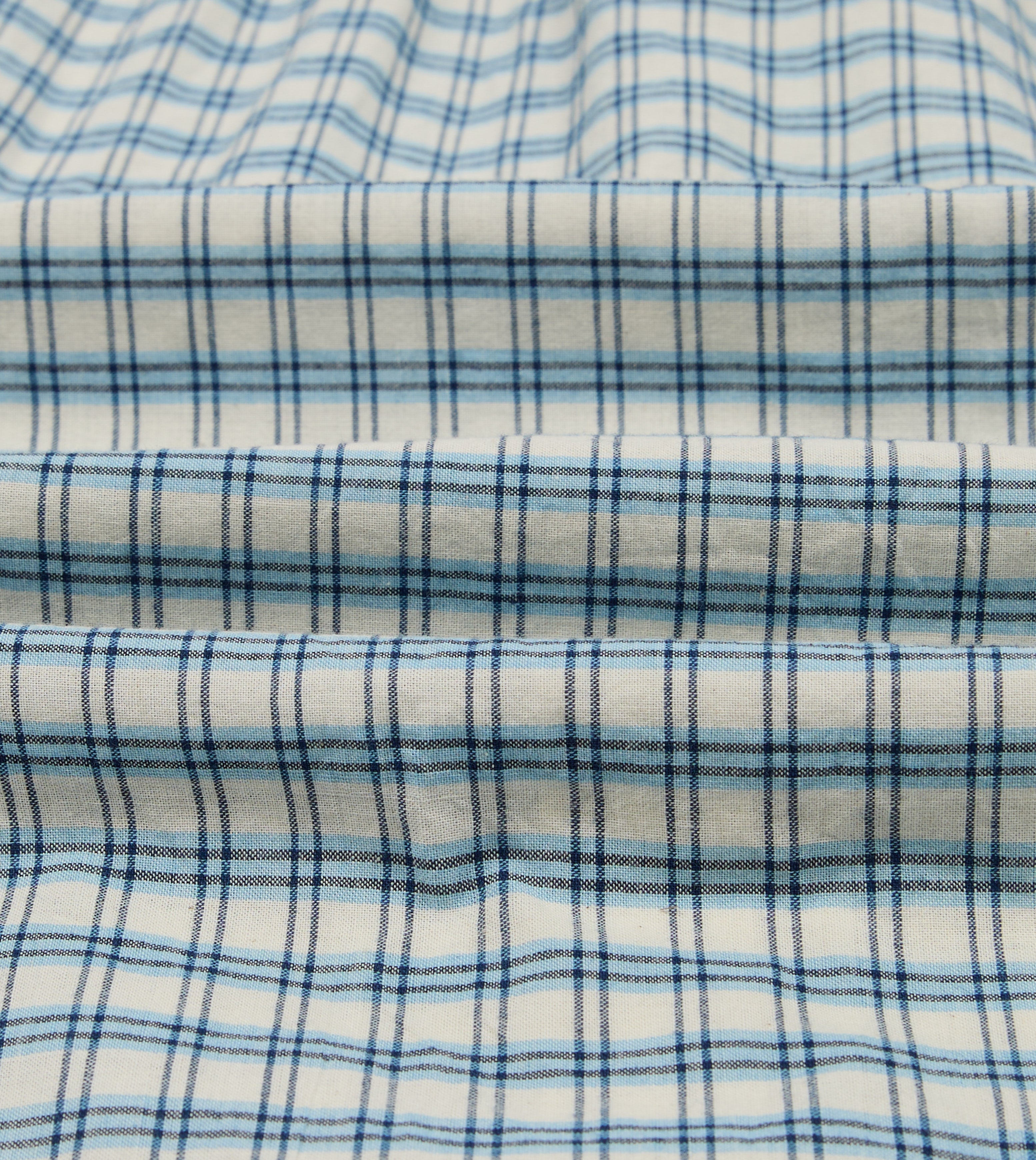 Blue and White Madras Check Cotton Long Point Collar Shirt