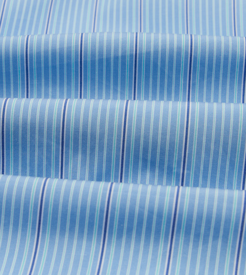 Blue Stripe Cotton Poplin Long Point Collar Shirt