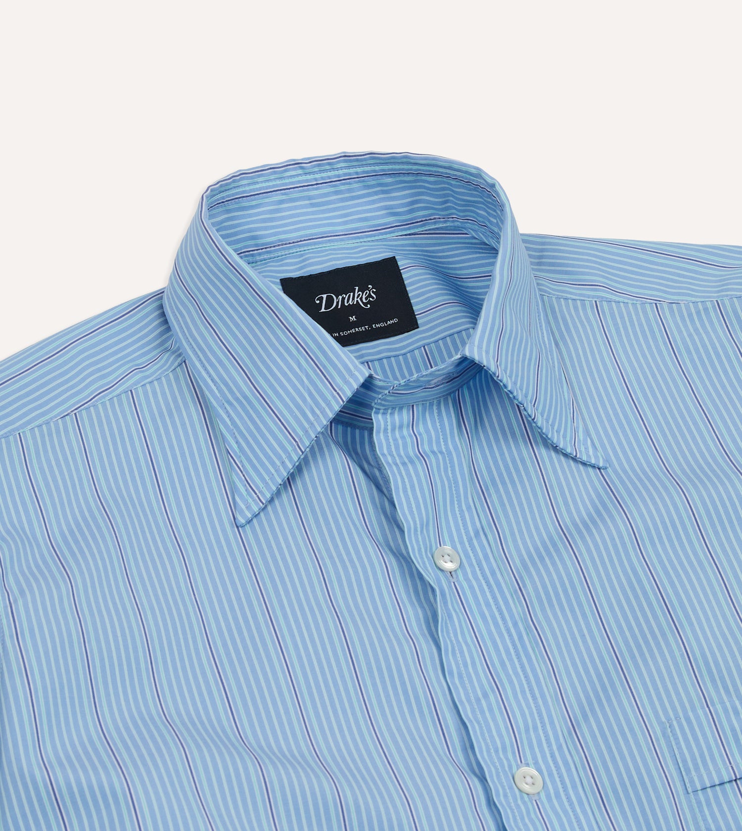 Blue Stripe Cotton Poplin Long Point Collar Shirt