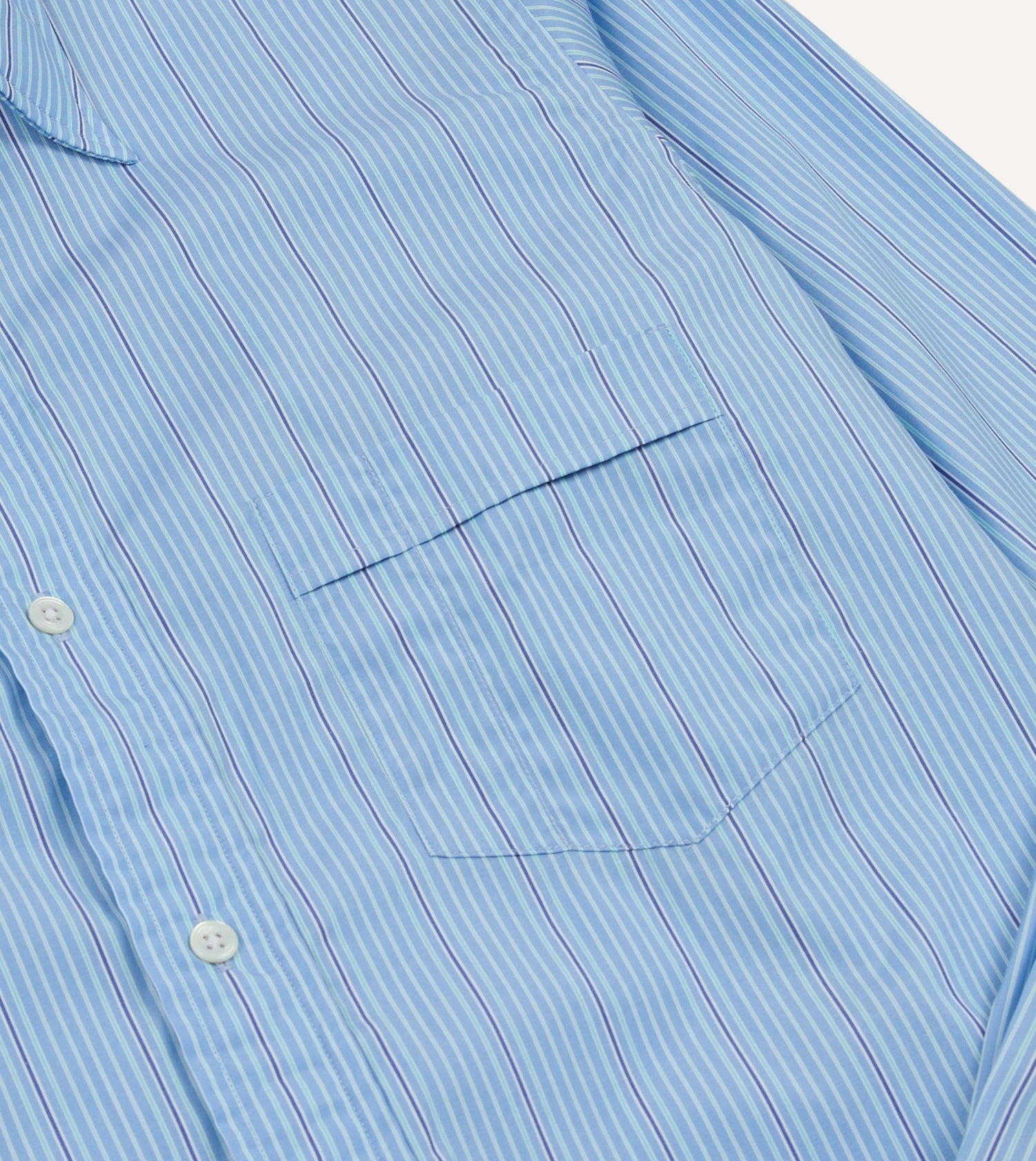 Blue Stripe Cotton Poplin Long Point Collar Shirt