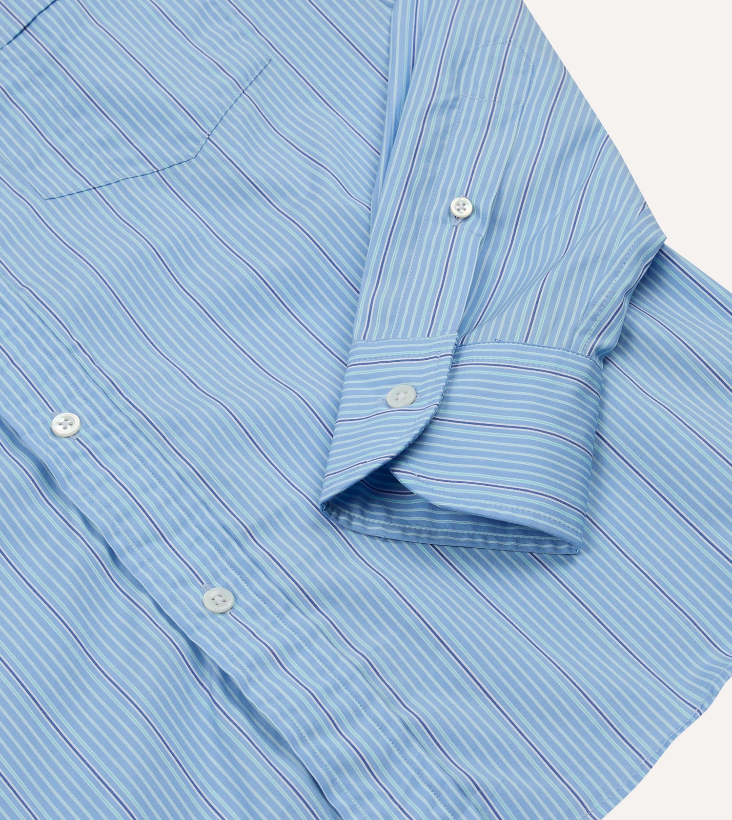 Blue Stripe Cotton Poplin Long Point Collar Shirt