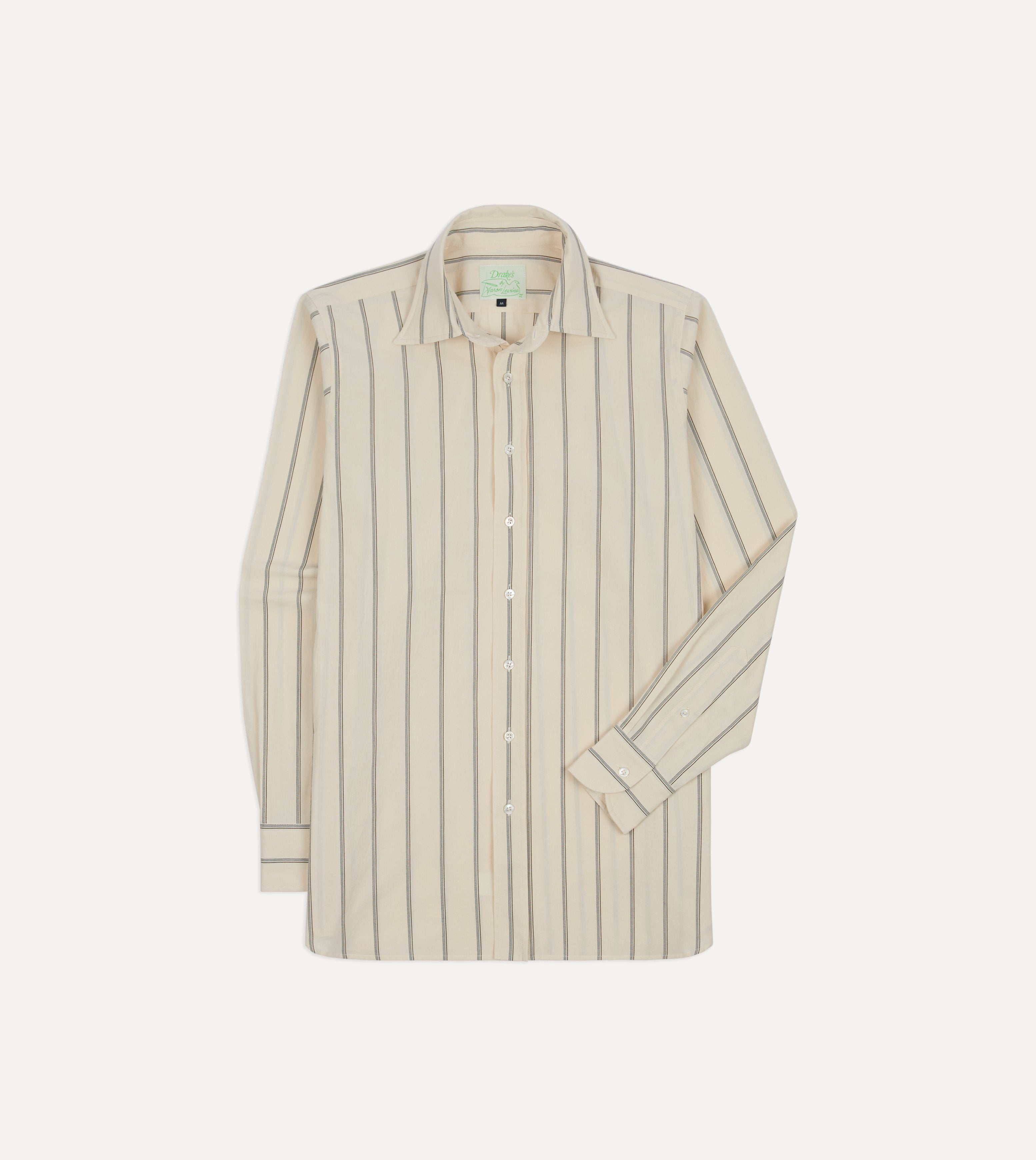 Drake's by A. Levine Ecru Stripe Cotton Long Point Collar Shirt