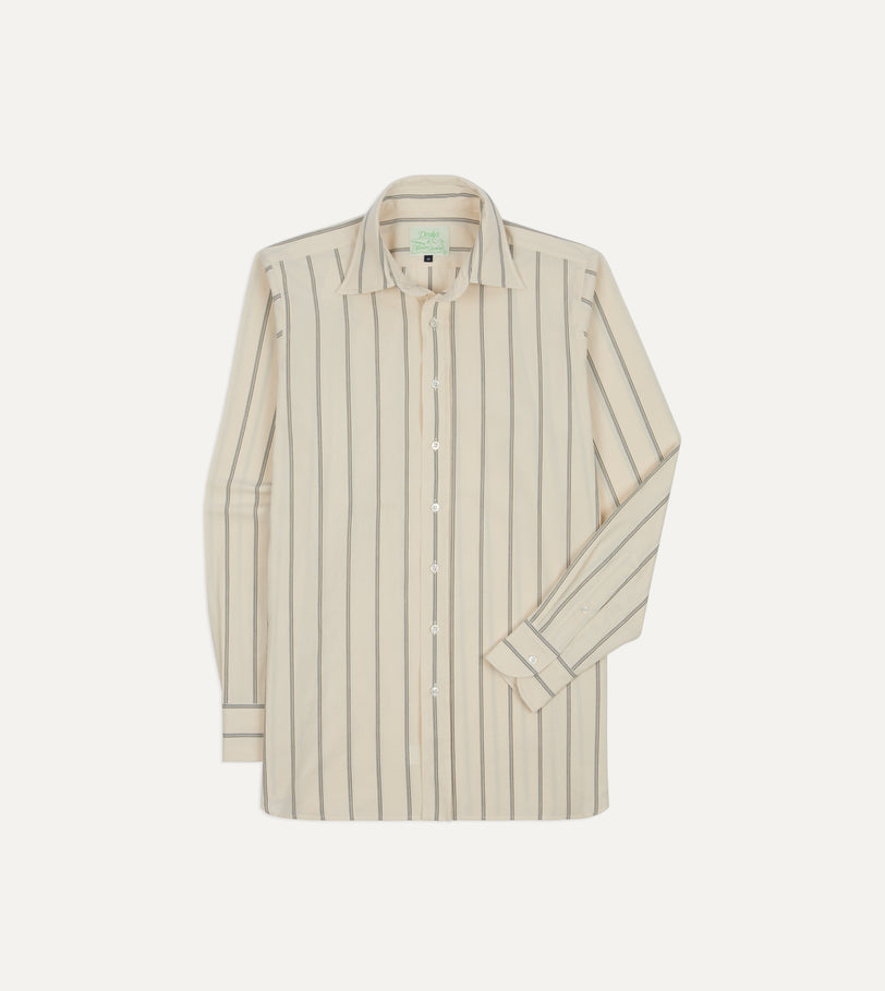 Drake's by A. Levine Ecru Stripe Cotton Long Point Collar Shirt
