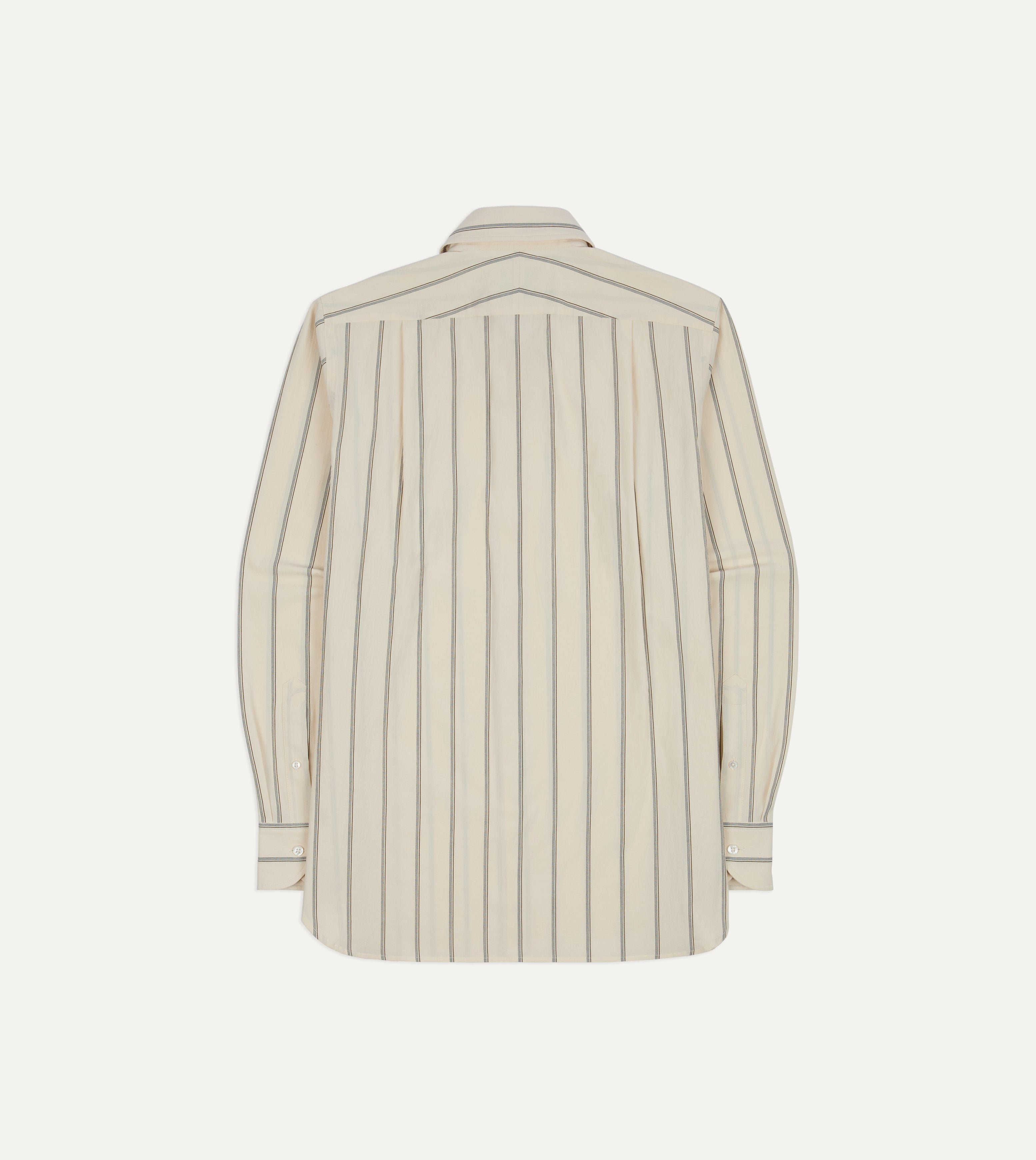 Drake's by A. Levine Ecru Stripe Cotton Long Point Collar Shirt