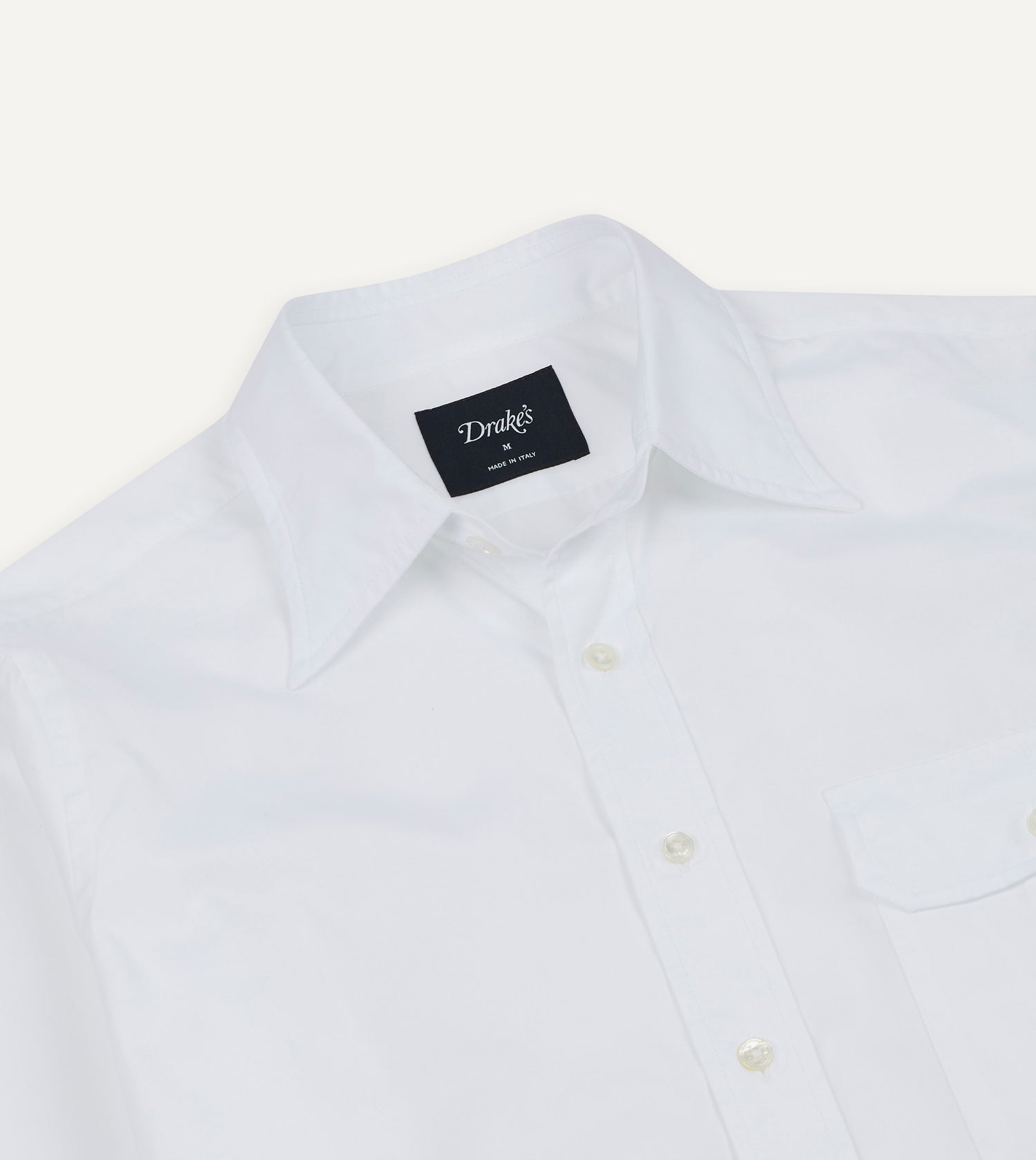 White Long Point Collar Flap Pocket Poplin Shirt