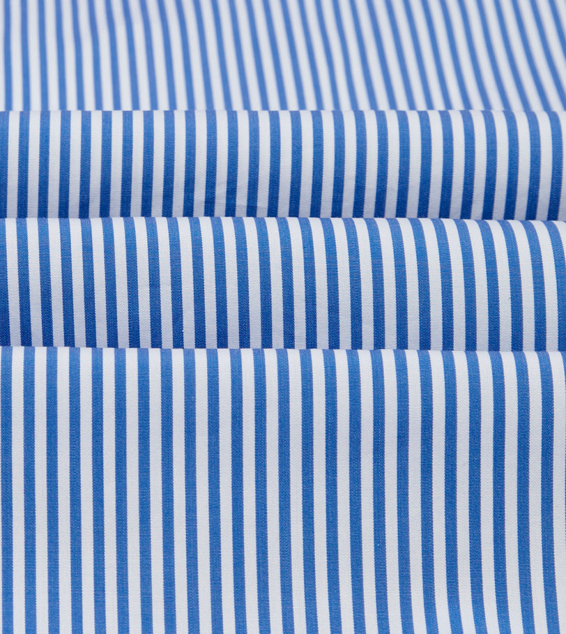 Blue and White Stripe Long Point Collar Flap Pocket Poplin Shirt